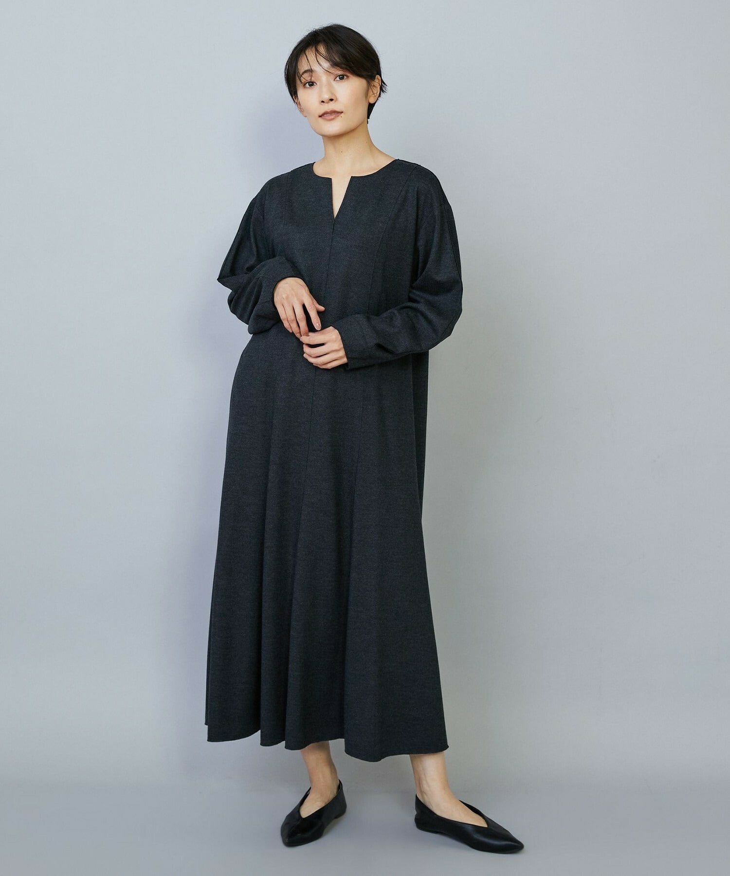 【MOGA】【Lサイズ】ミルド天竺フレアーシルエットワンピース 詳細画像 ネイビー 14