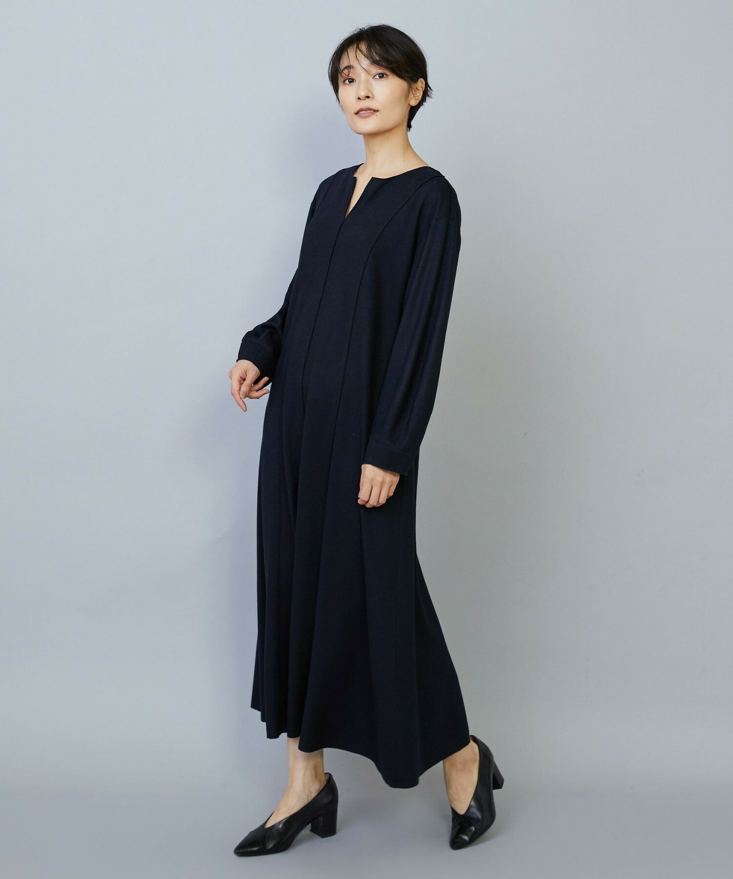 【MOGA】【Lサイズ】ミルド天竺フレアーシルエットワンピース 詳細画像 ネイビー 3