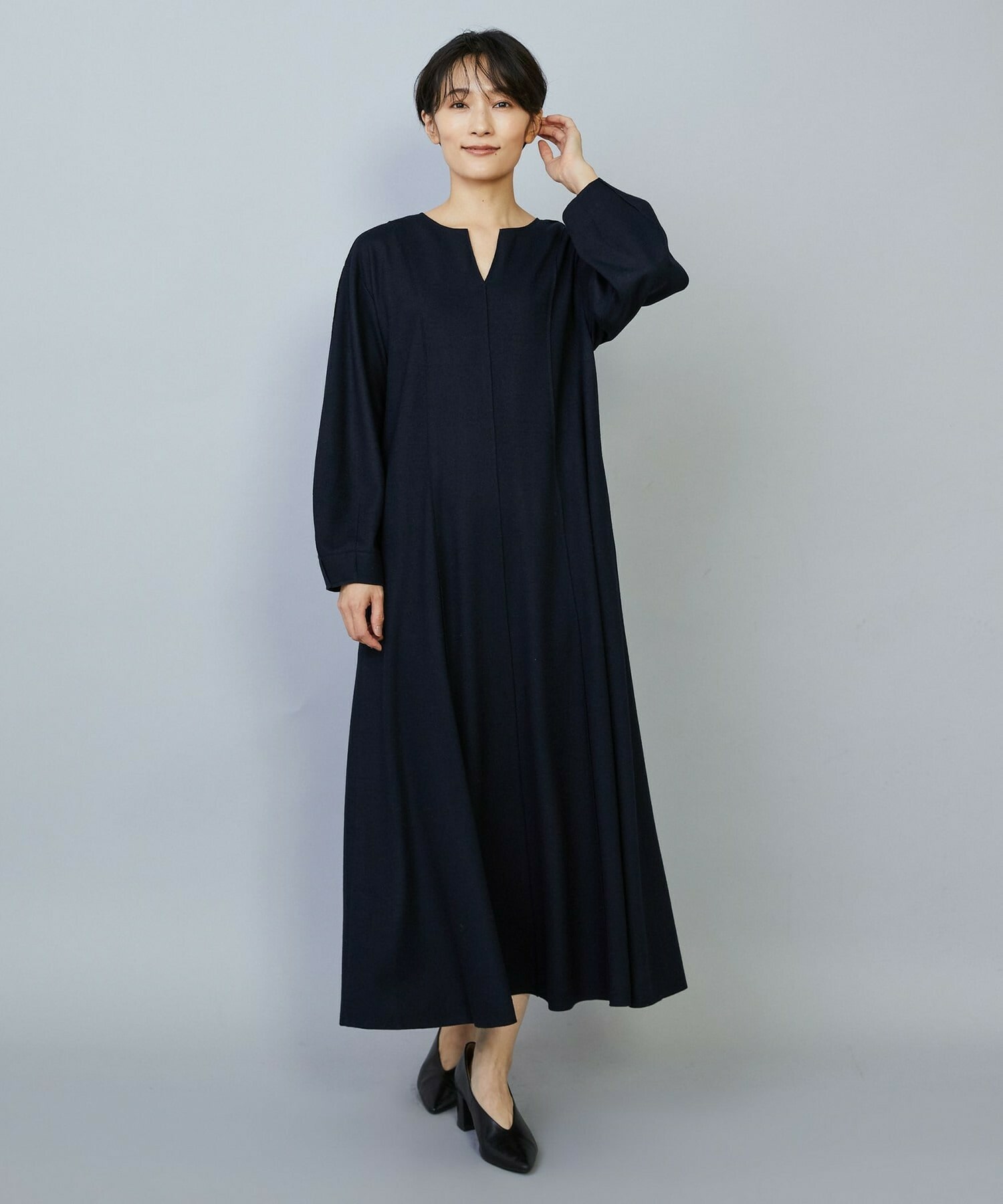 【MOGA】【Lサイズ】ミルド天竺フレアーシルエットワンピース 詳細画像 ネイビー 4