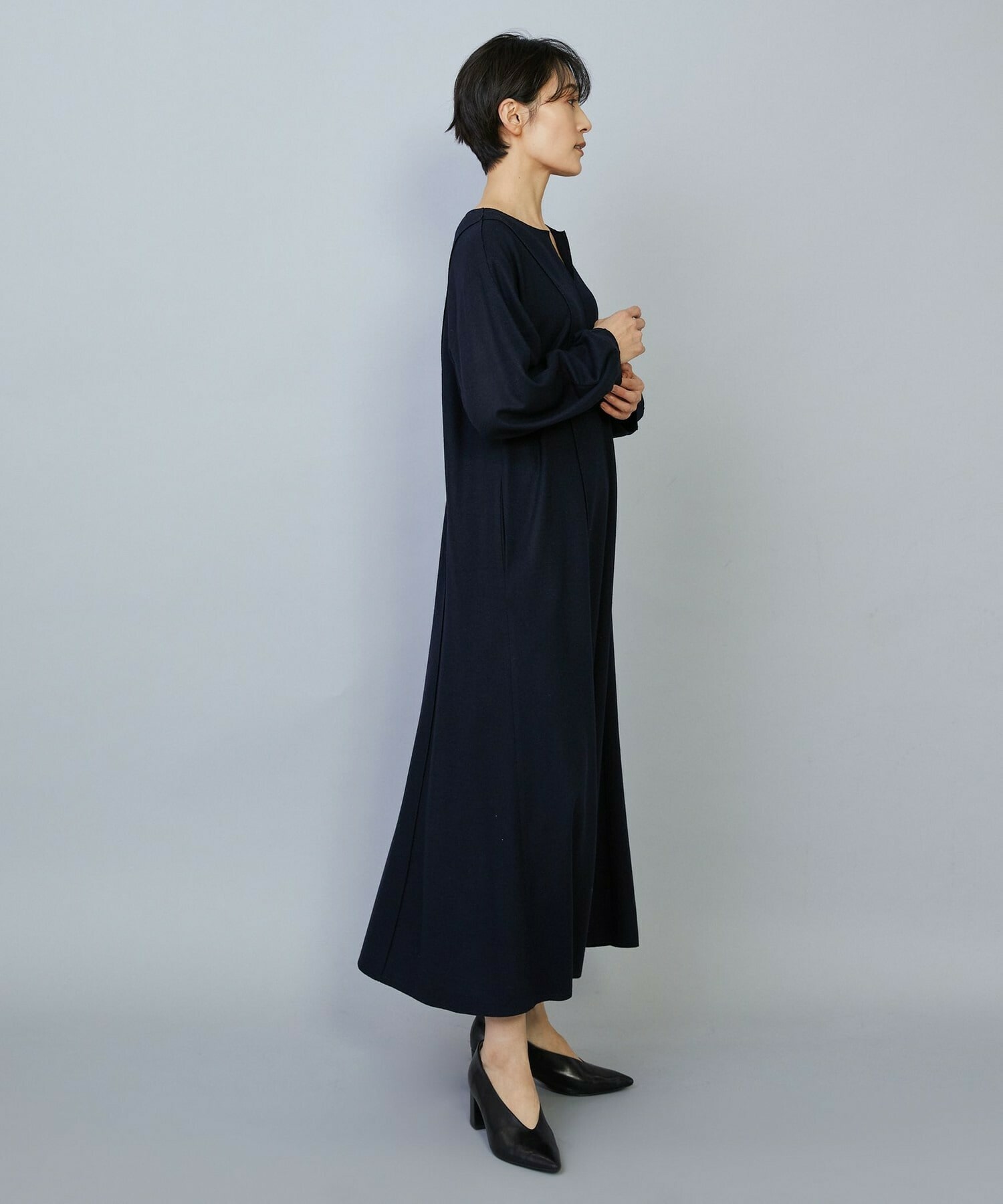 【MOGA】【Lサイズ】ミルド天竺フレアーシルエットワンピース 詳細画像 ネイビー 9