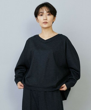 【MOGA】【Lサイズ】ミルド天竺Vネックトップス 詳細画像 チャコールグレー 2