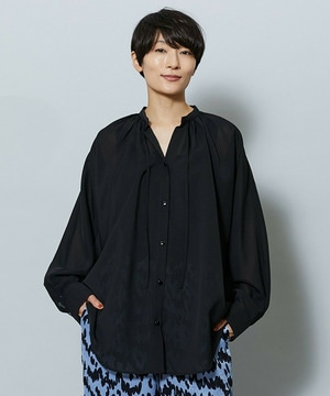 【MOGA】【Lサイズ】フラットシアーボイルラグランスリーブブラウス 詳細画像 ブラック 2