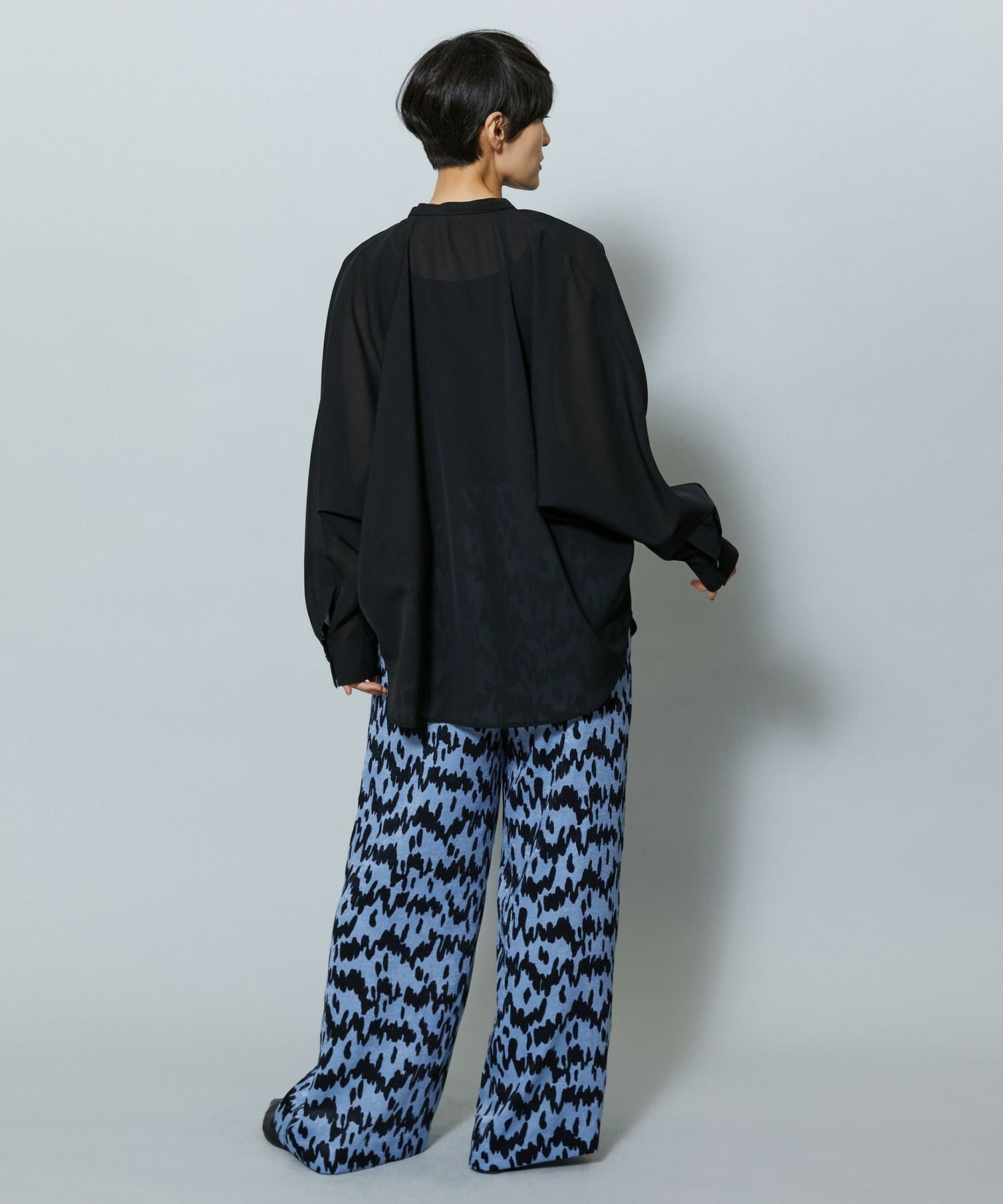 【MOGA】【Lサイズ】フラットシアーボイルラグランスリーブブラウス 詳細画像 ブラック 11