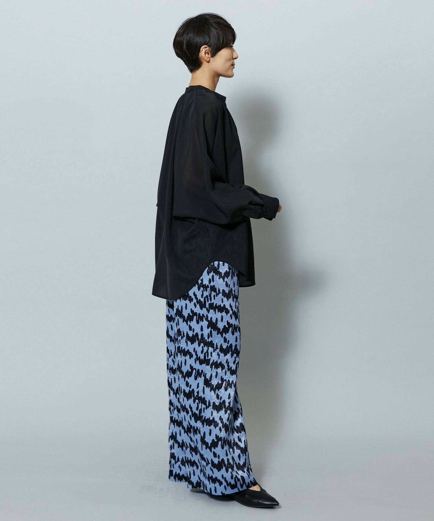 【MOGA】【Lサイズ】フラットシアーボイルラグランスリーブブラウス 詳細画像 ブラック 12