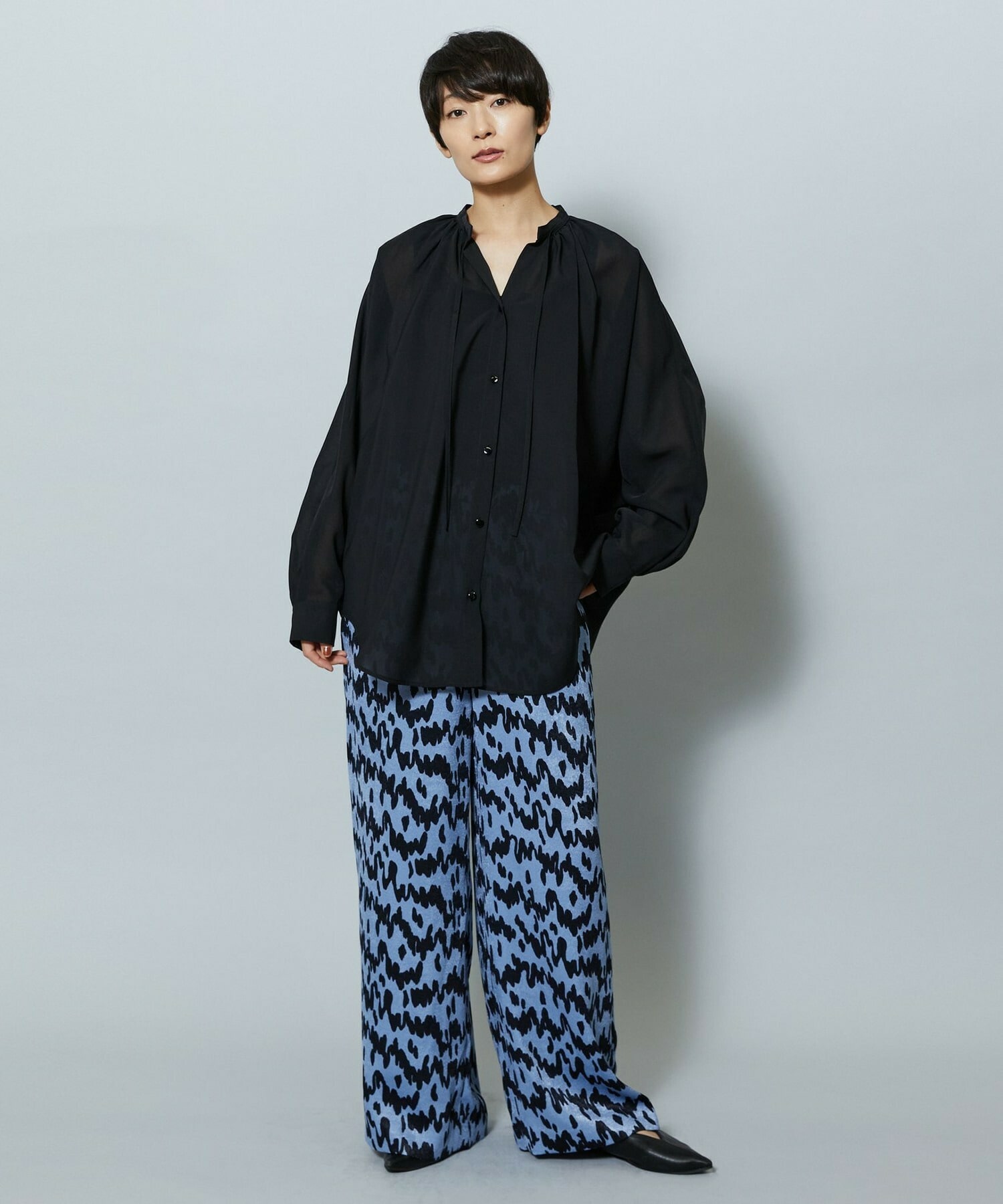 【MOGA】【Lサイズ】フラットシアーボイルラグランスリーブブラウス 詳細画像 ブラック 15