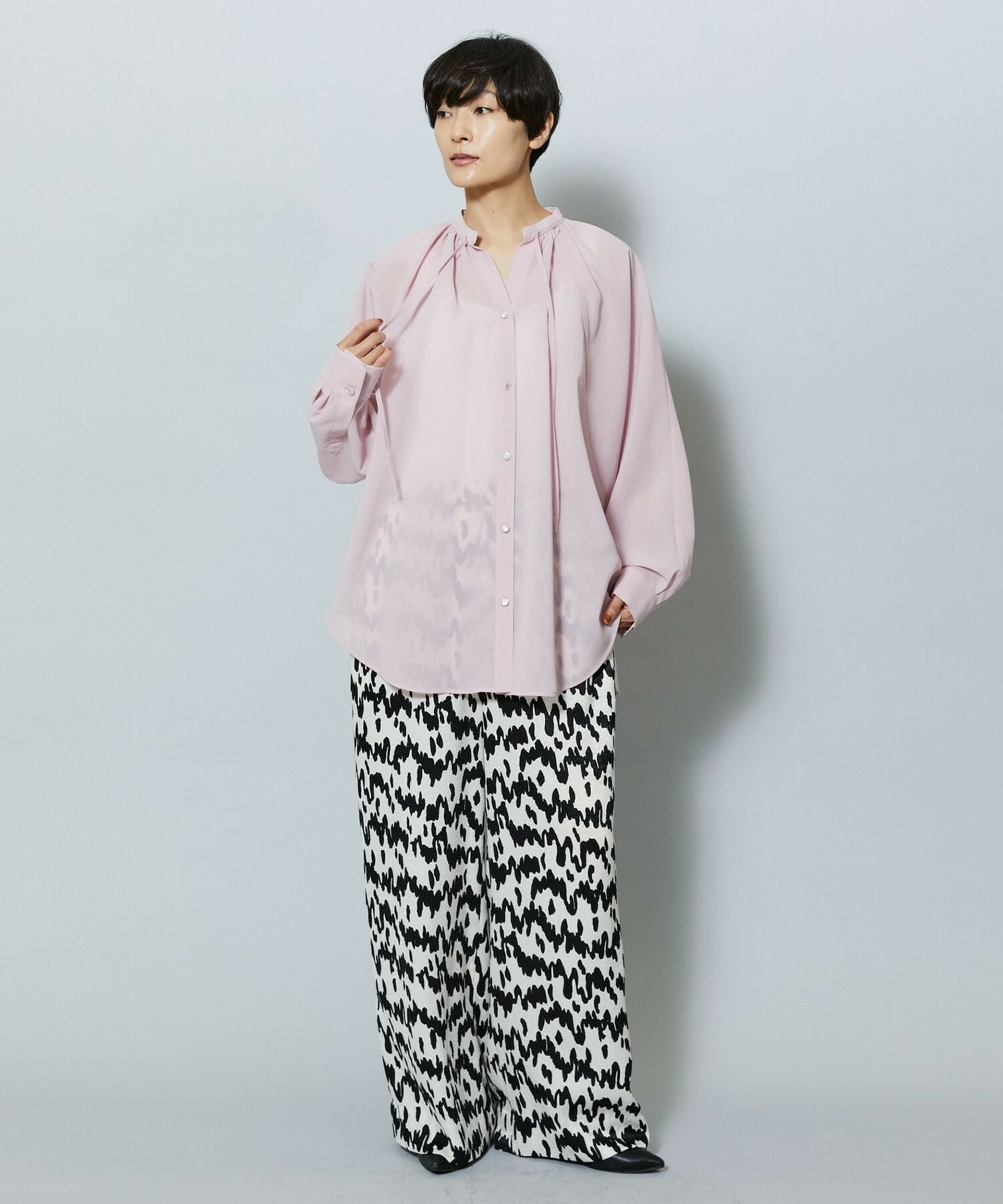 【MOGA】【Lサイズ】フラットシアーボイルラグランスリーブブラウス 詳細画像 ブラック 16