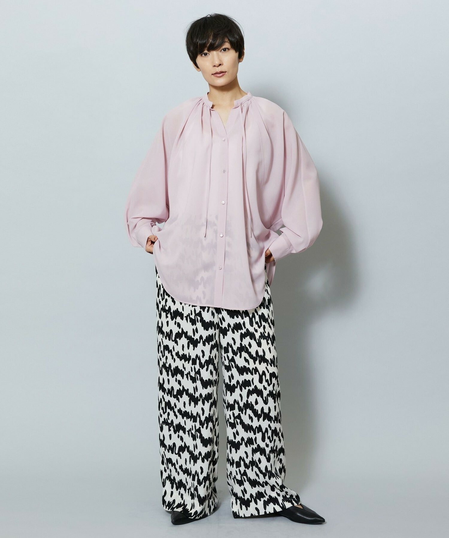 【MOGA】【Lサイズ】フラットシアーボイルラグランスリーブブラウス 詳細画像 ブラック 22