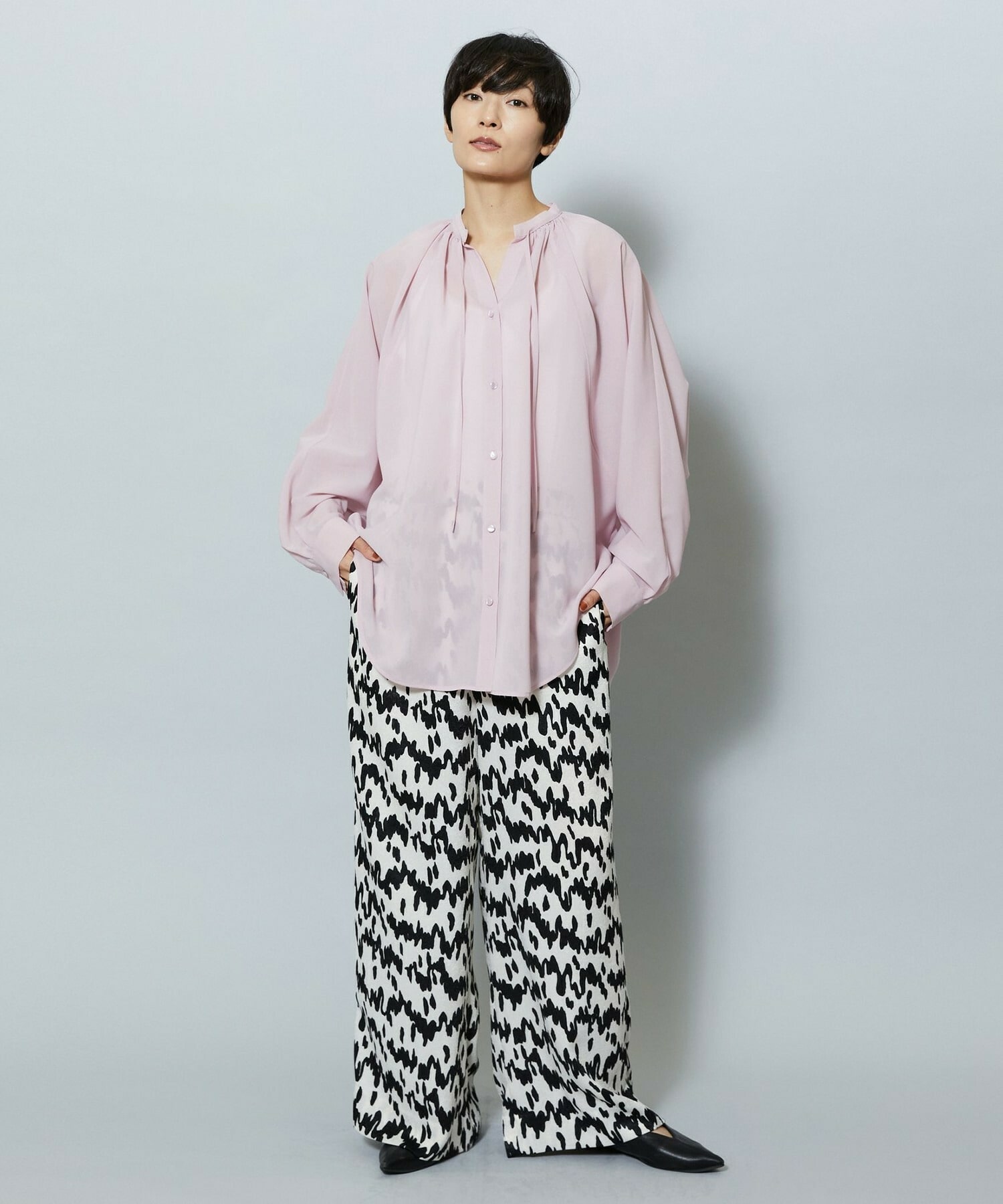 【MOGA】【Lサイズ】フラットシアーボイルラグランスリーブブラウス 詳細画像 ブラック 23