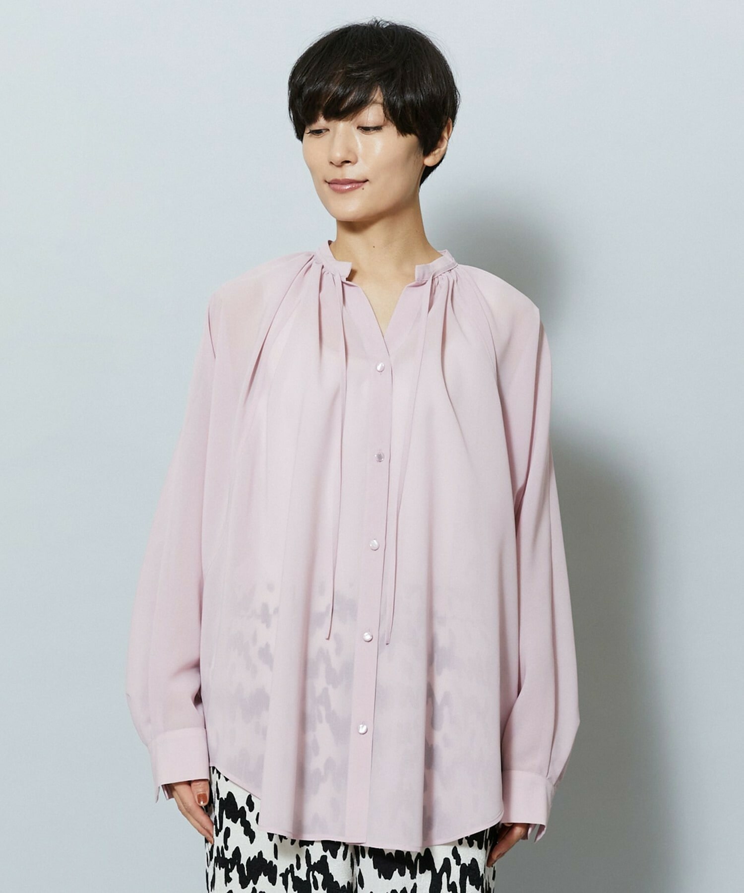 【MOGA】【Lサイズ】フラットシアーボイルラグランスリーブブラウス 詳細画像 ブラック 24