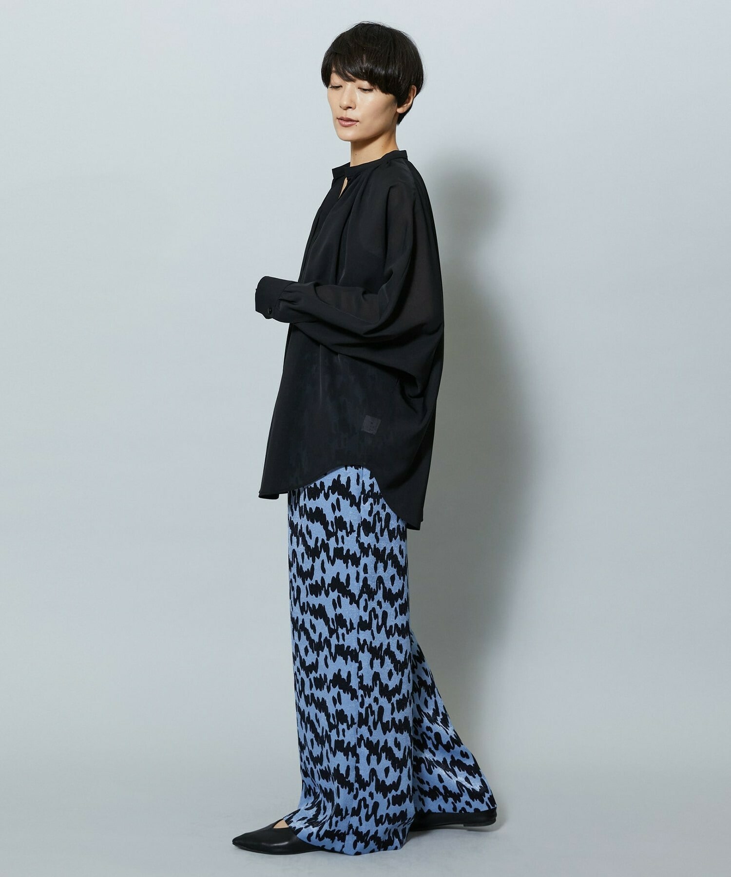 【MOGA】【Lサイズ】フラットシアーボイルラグランスリーブブラウス 詳細画像 ブラック 9