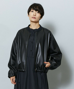 【MOGA】【Lサイズ】ソフトフェイクレザードルマンショートブルゾン 詳細画像 ブラック 2