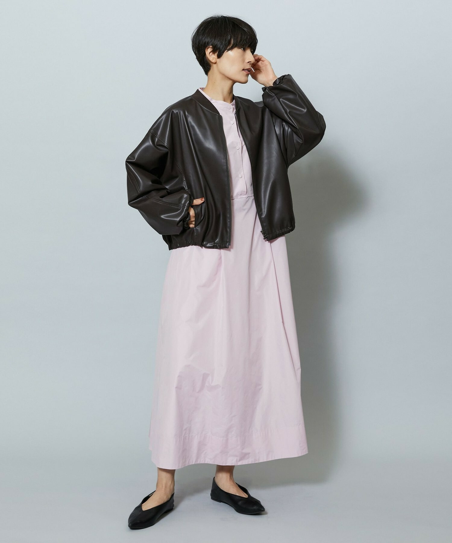 【MOGA】【Lサイズ】ソフトフェイクレザードルマンショートブルゾン 詳細画像 ダークブラウン 13