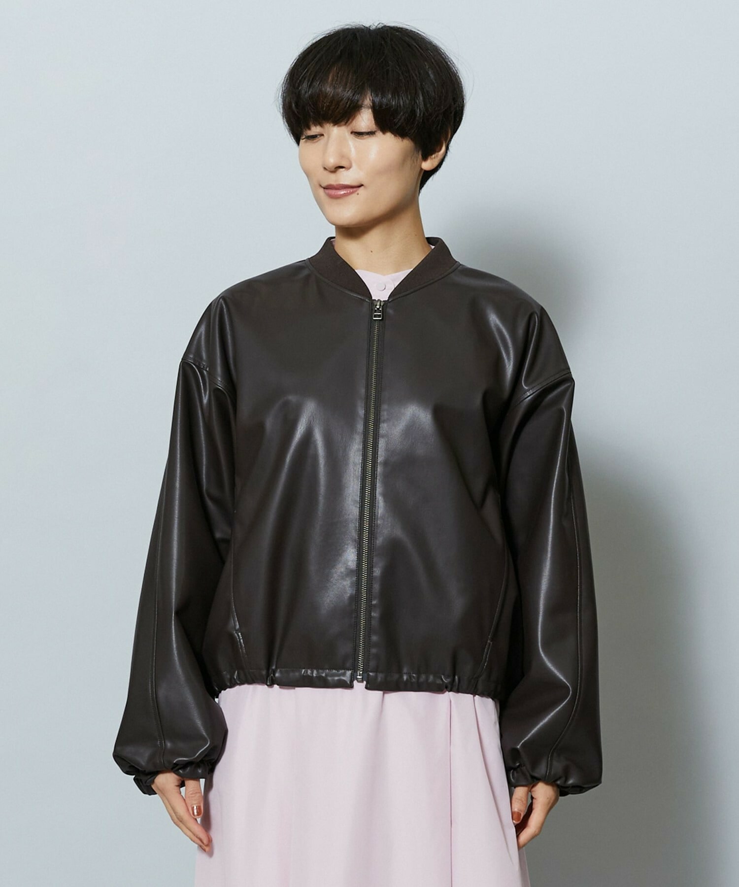 【MOGA】【Lサイズ】ソフトフェイクレザードルマンショートブルゾン 詳細画像 ダークブラウン 25