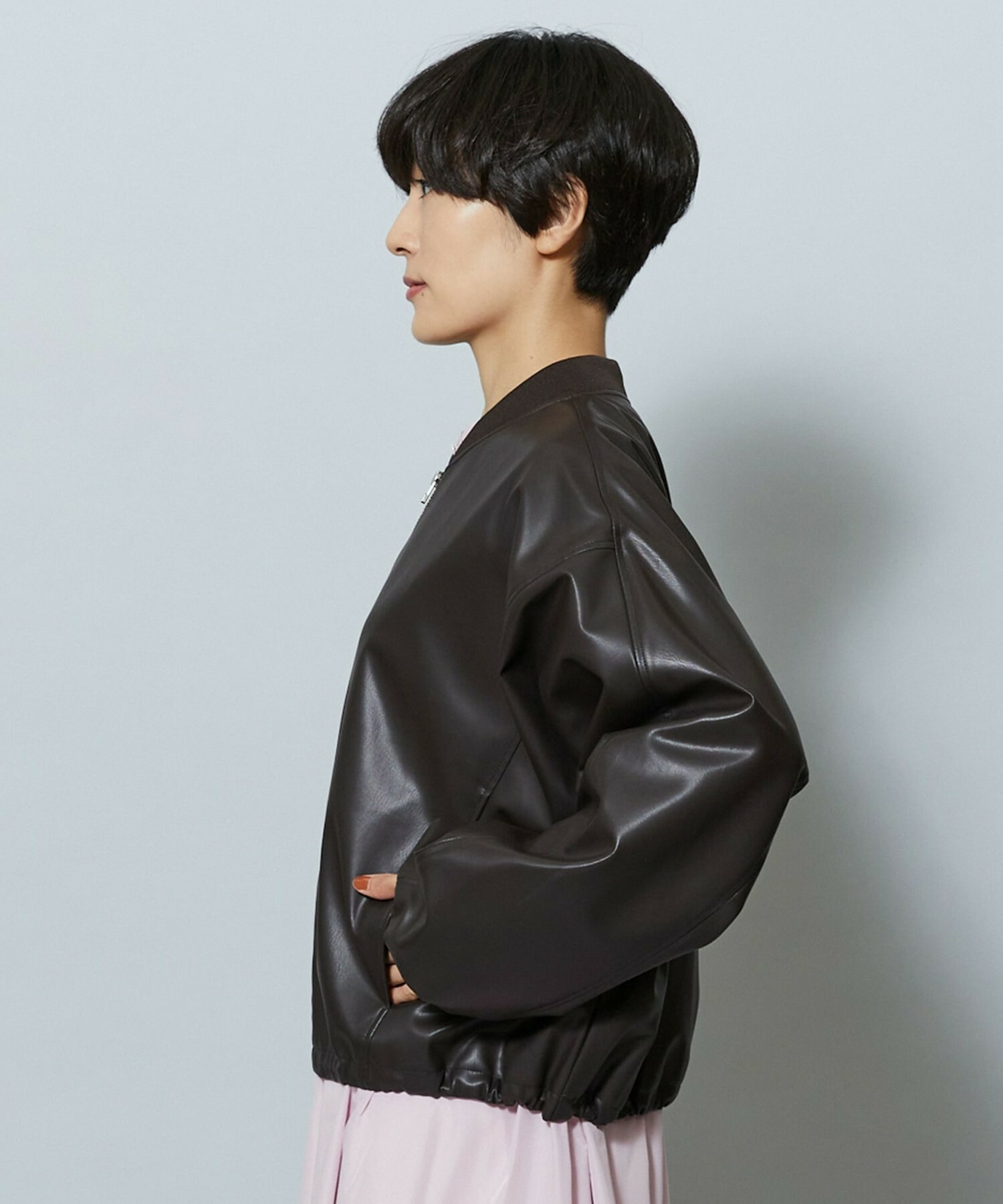 【MOGA】【Lサイズ】ソフトフェイクレザードルマンショートブルゾン 詳細画像 ダークブラウン 27