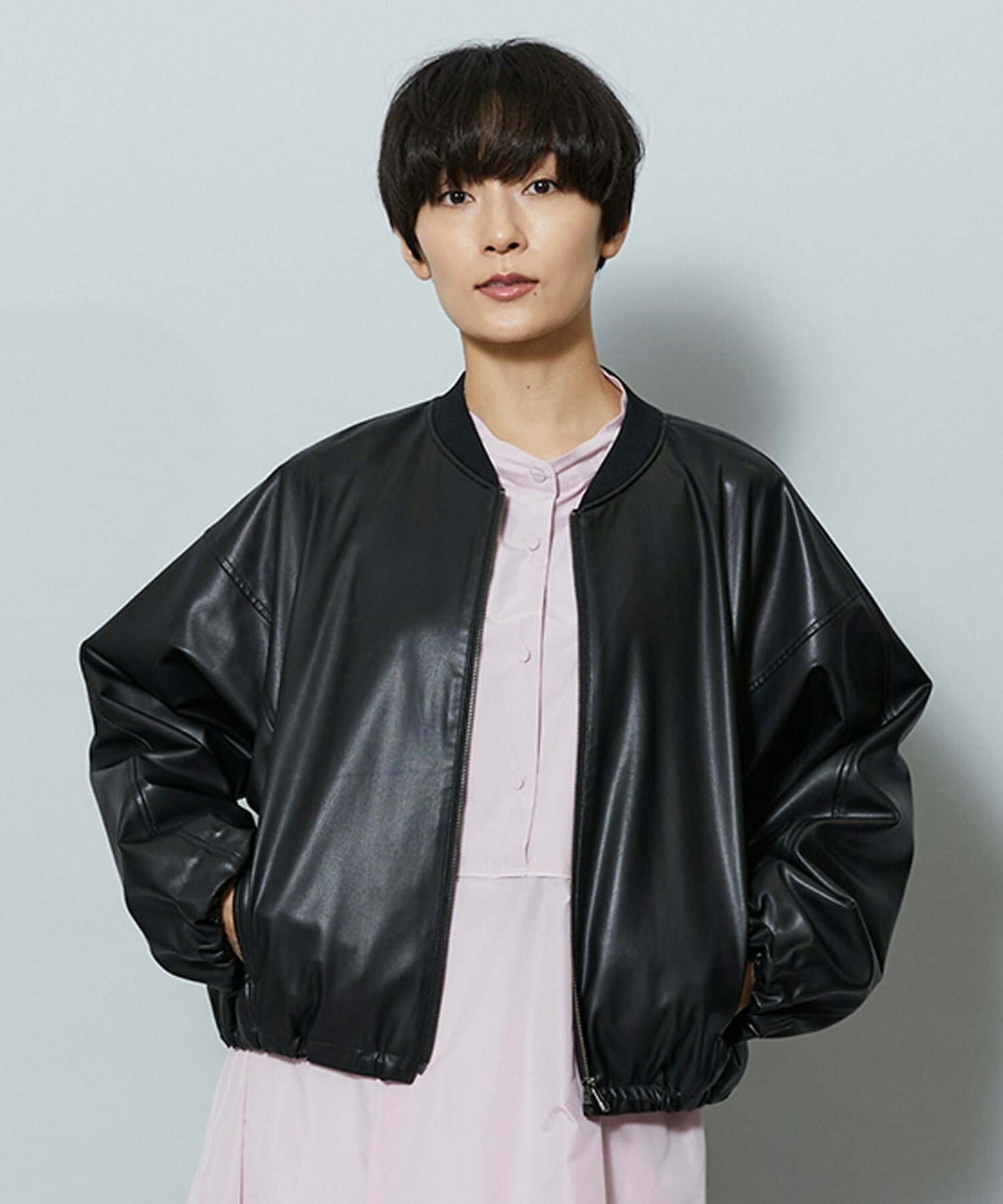 【MOGA】【Lサイズ】ソフトフェイクレザードルマンショートブルゾン 詳細画像 ダークブラウン 2