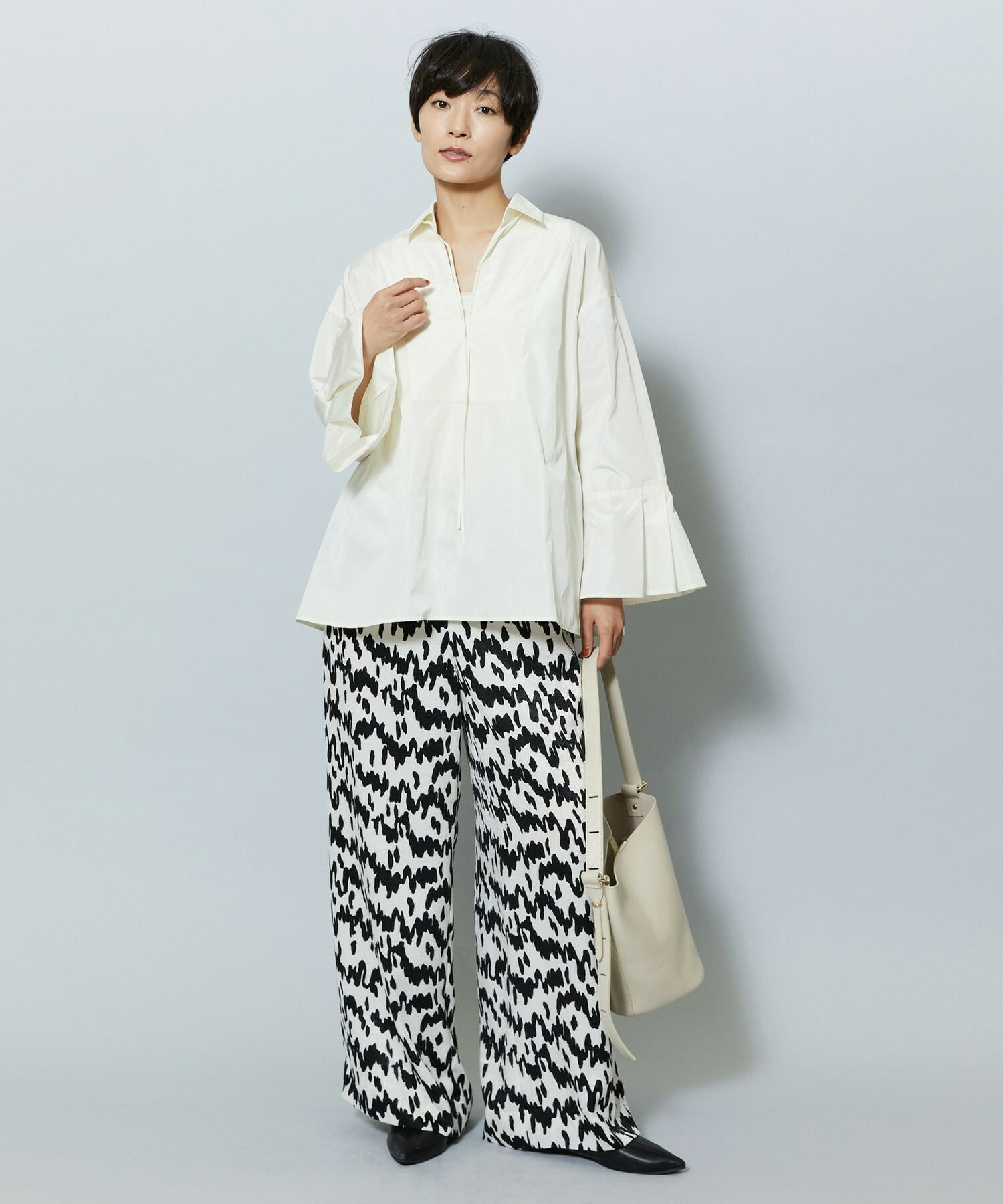 【MOGA】【Lサイズ】ベルベットサテンハンドドローイングプリントパンツ 詳細画像 オフホワイト 7