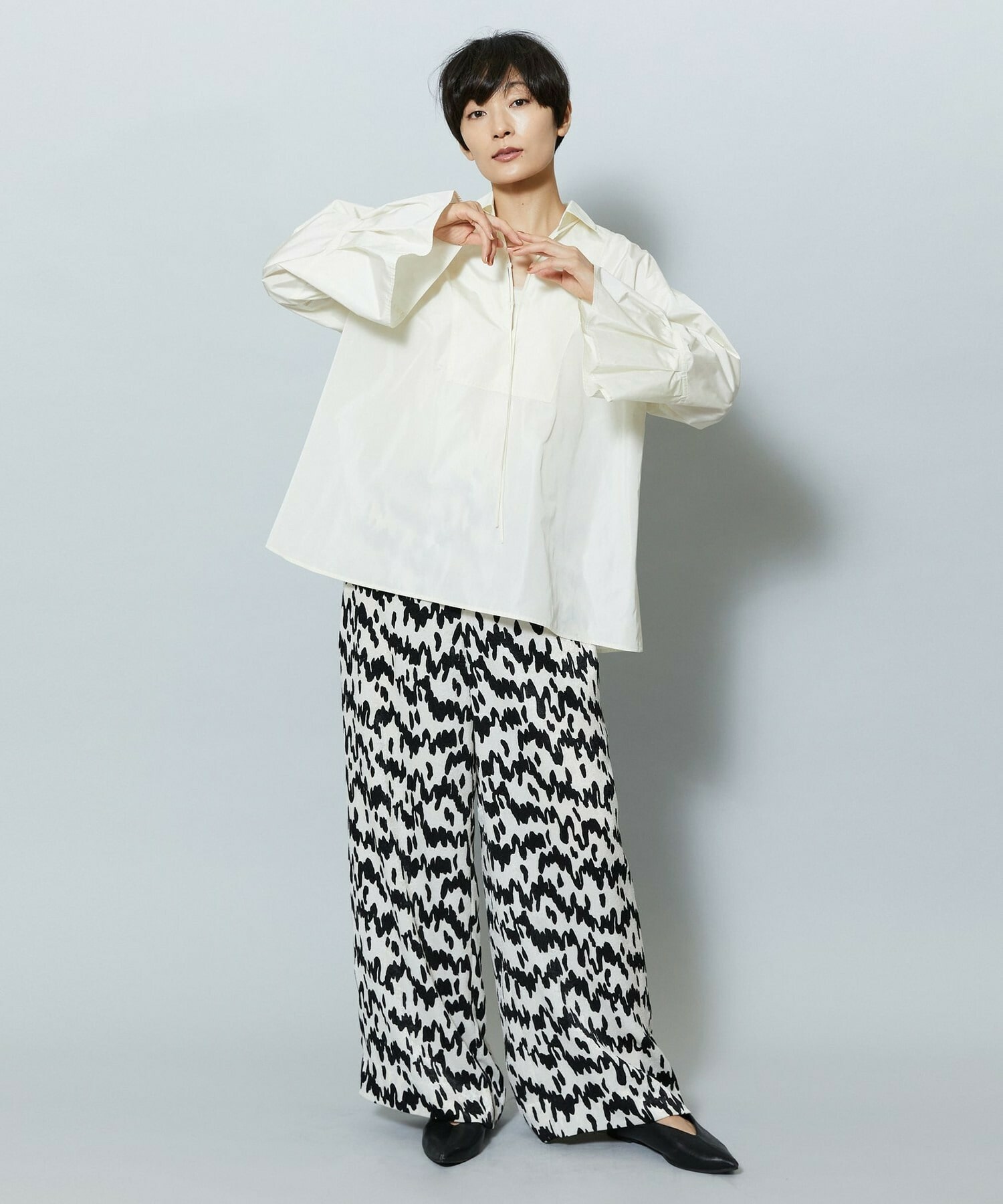 【MOGA】【Lサイズ】ベルベットサテンハンドドローイングプリントパンツ 詳細画像 オフホワイト 8