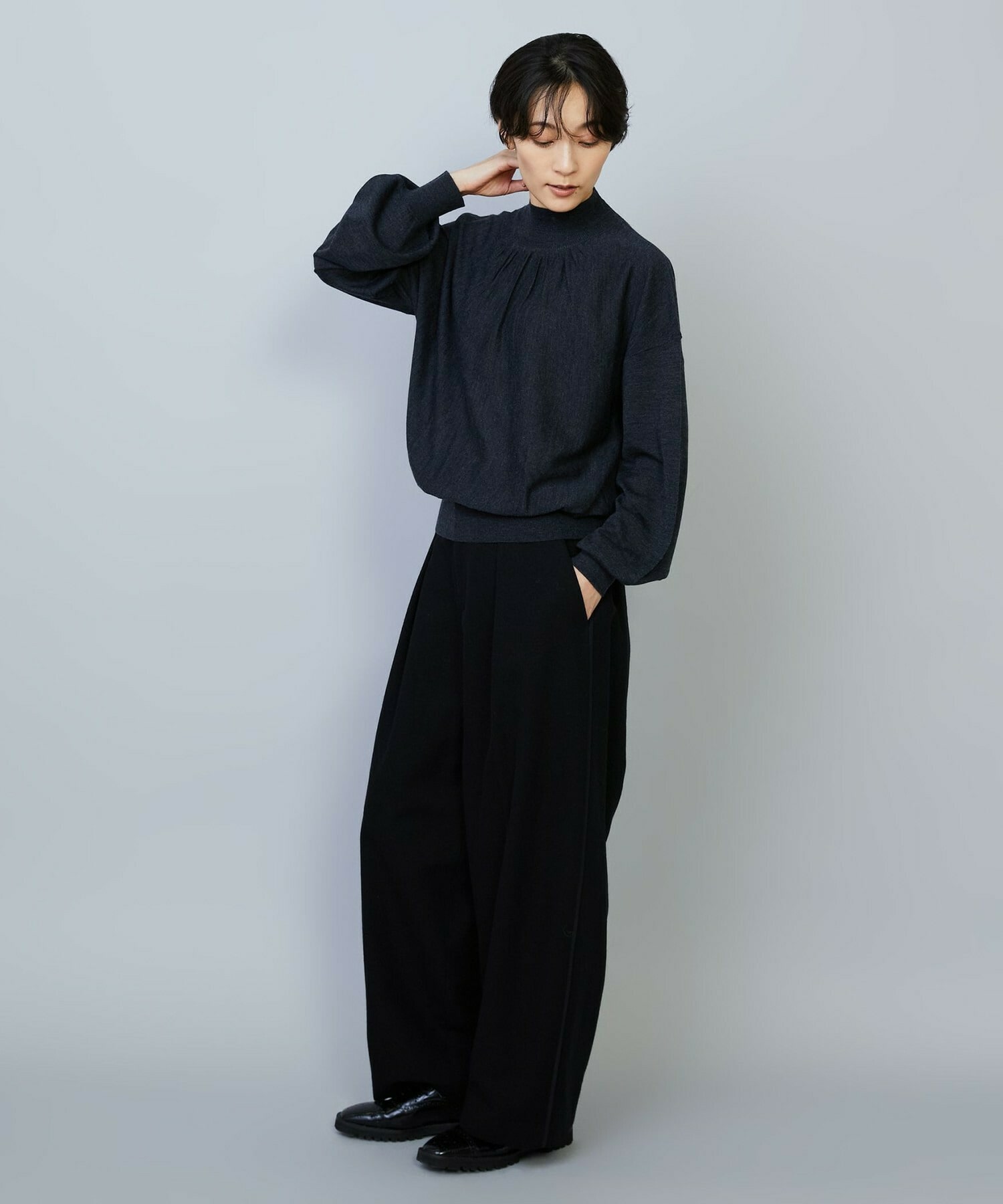 【MOGA】【Lサイズ】ウールリネンツイルバレルワイドパンツ 詳細画像 グレー 2