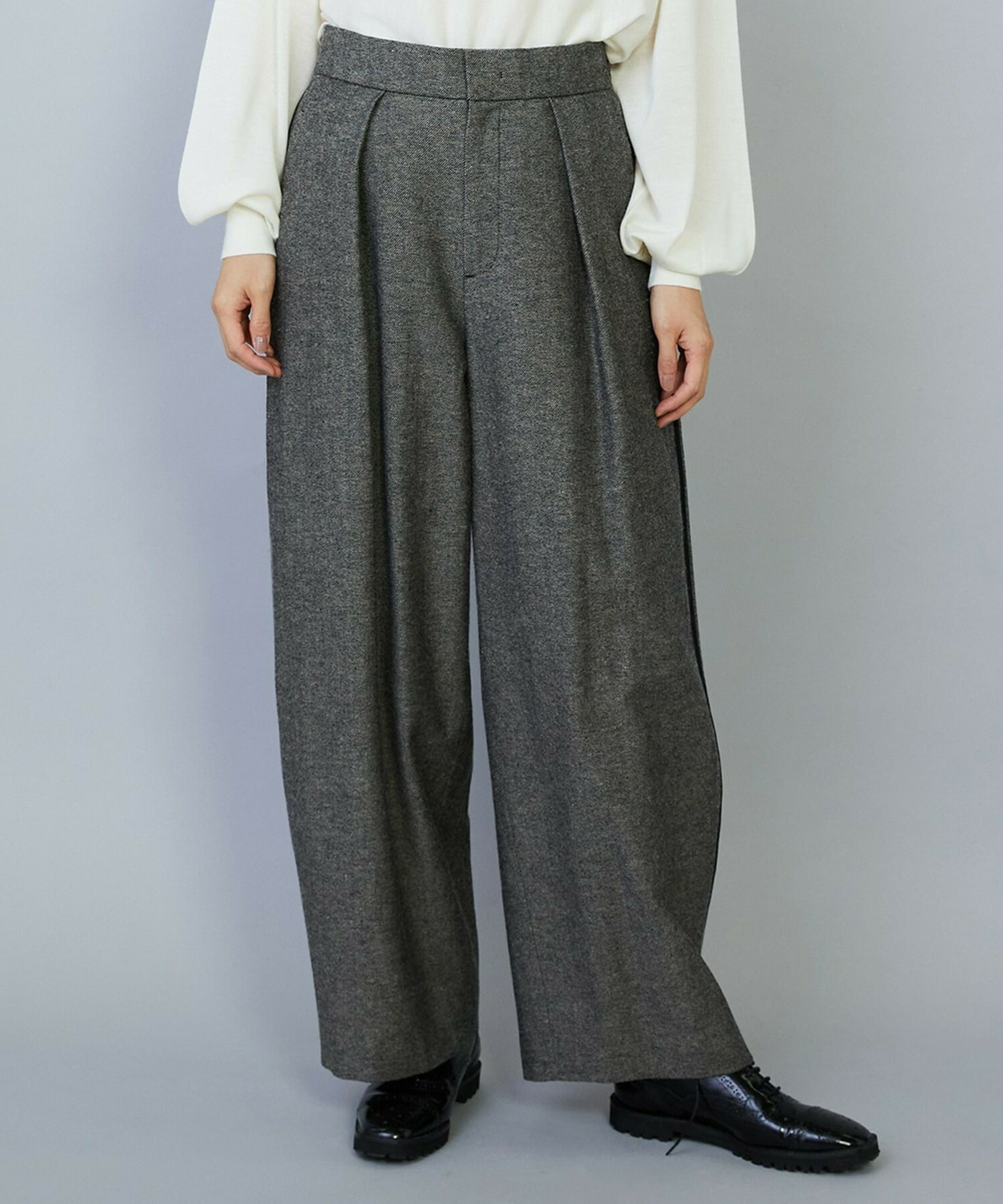 【MOGA】【Lサイズ】ウールリネンツイルバレルワイドパンツ 詳細画像 グレー 2
