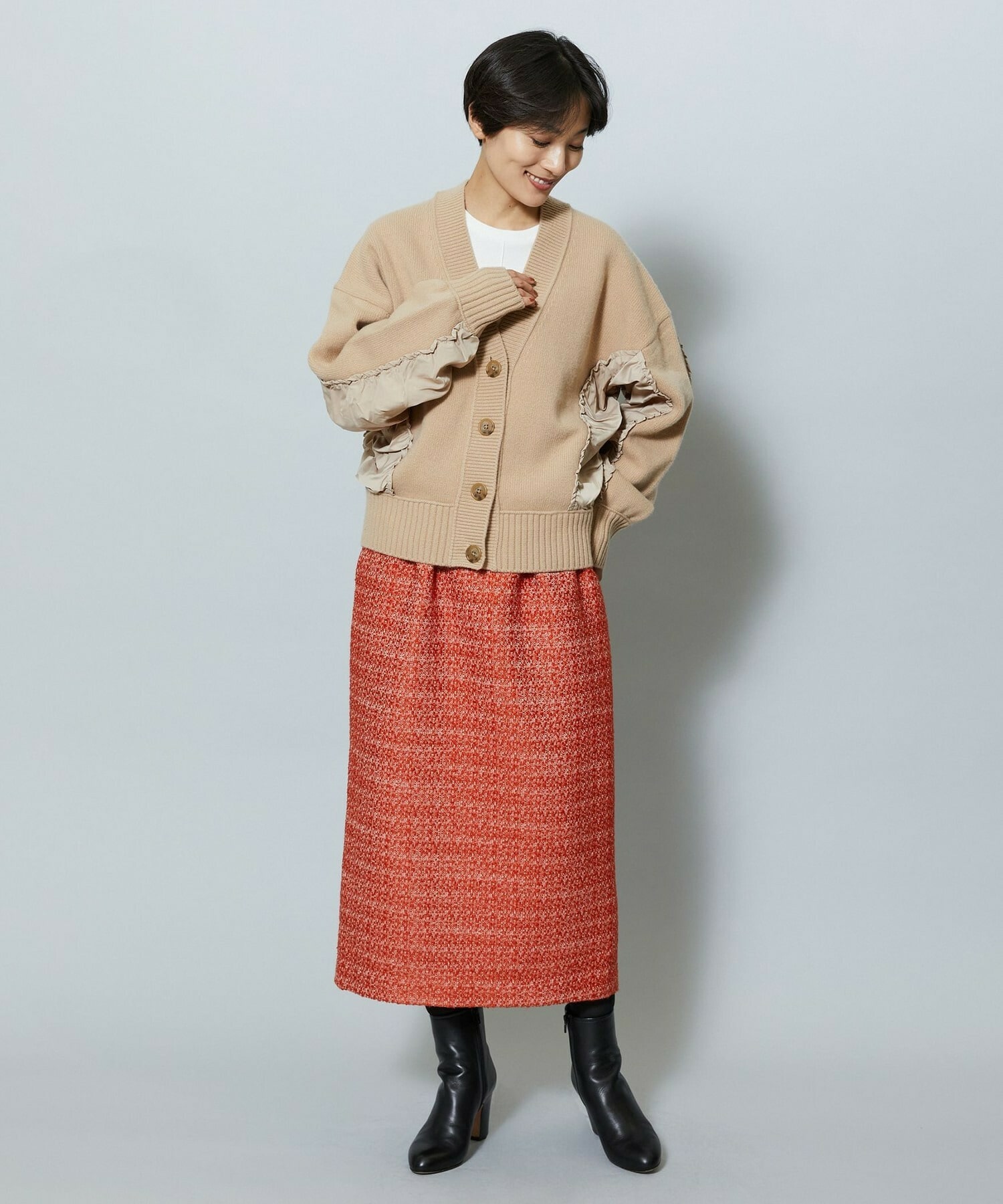 【MOGA】【Lサイズ】スラブツイードロングスカート 詳細画像 レッド 17