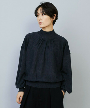 【MOGA】【Lサイズ】TOPAZギャザーパフスリーブニット 詳細画像 チャコールグレー 2