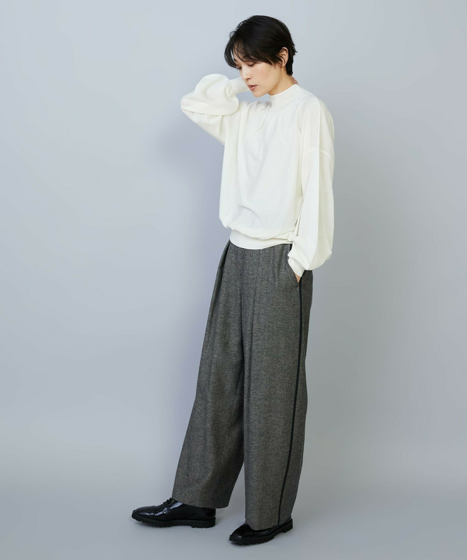 【MOGA】【Lサイズ】TOPAZギャザーパフスリーブニット 詳細画像 チャコールグレー 10