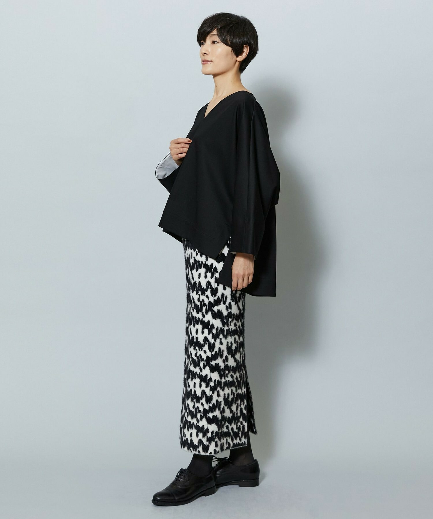 【MOGA】【Lサイズ】TAツイルVネックドルマンスリーブトップス 詳細画像 ブラック 9