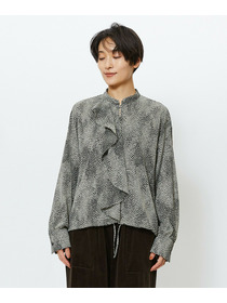 【feerique】【Lサイズ】feerique ジョーゼットプリントフリルブラウス 詳細画像 ブラック系その他 25