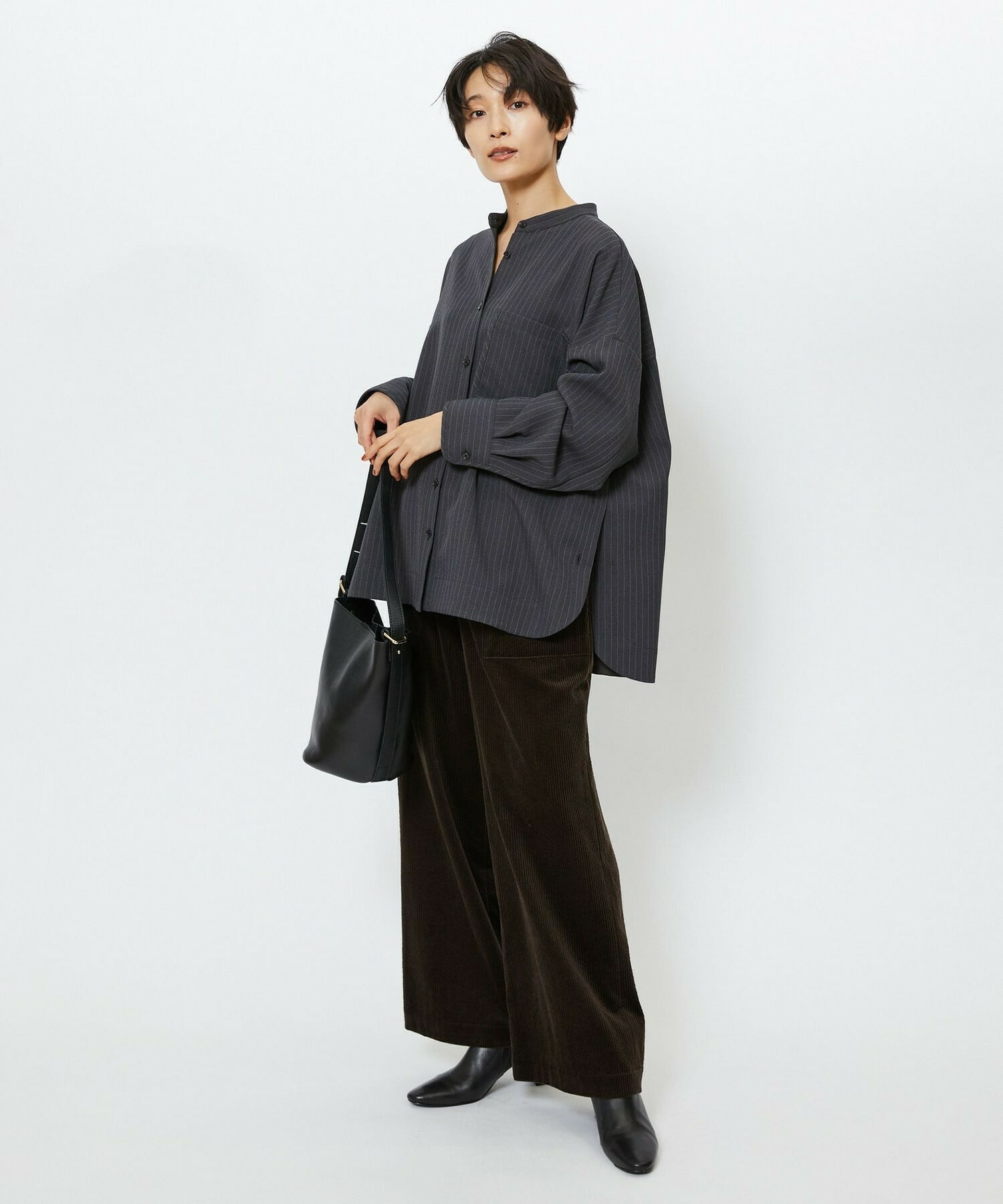 【feerique】【Lサイズ】feerique ウールライクストライプオーバーサイズシャツ 詳細画像 ブラウン 10