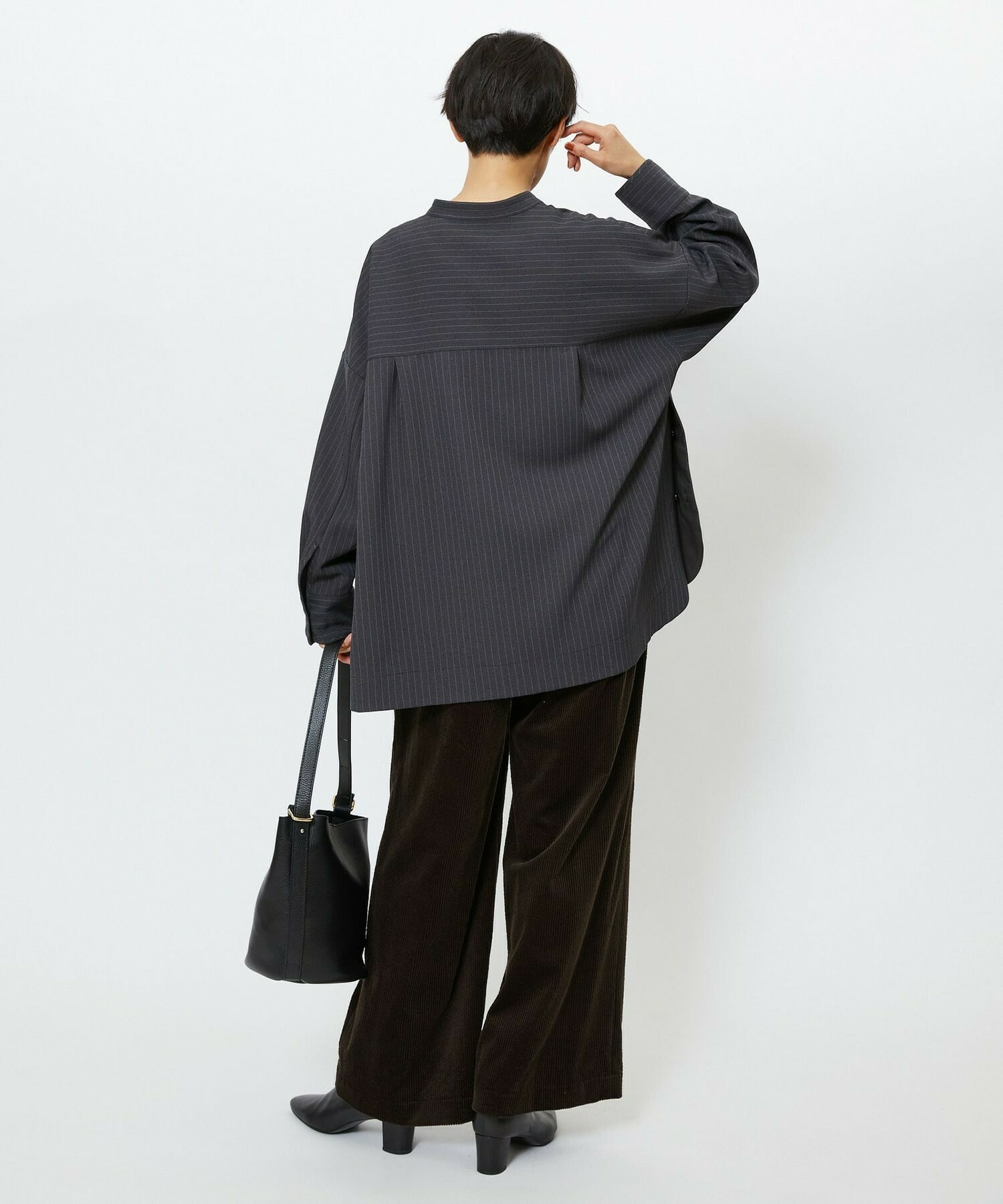 【feerique】【Lサイズ】feerique ウールライクストライプオーバーサイズシャツ 詳細画像 ブラウン 15