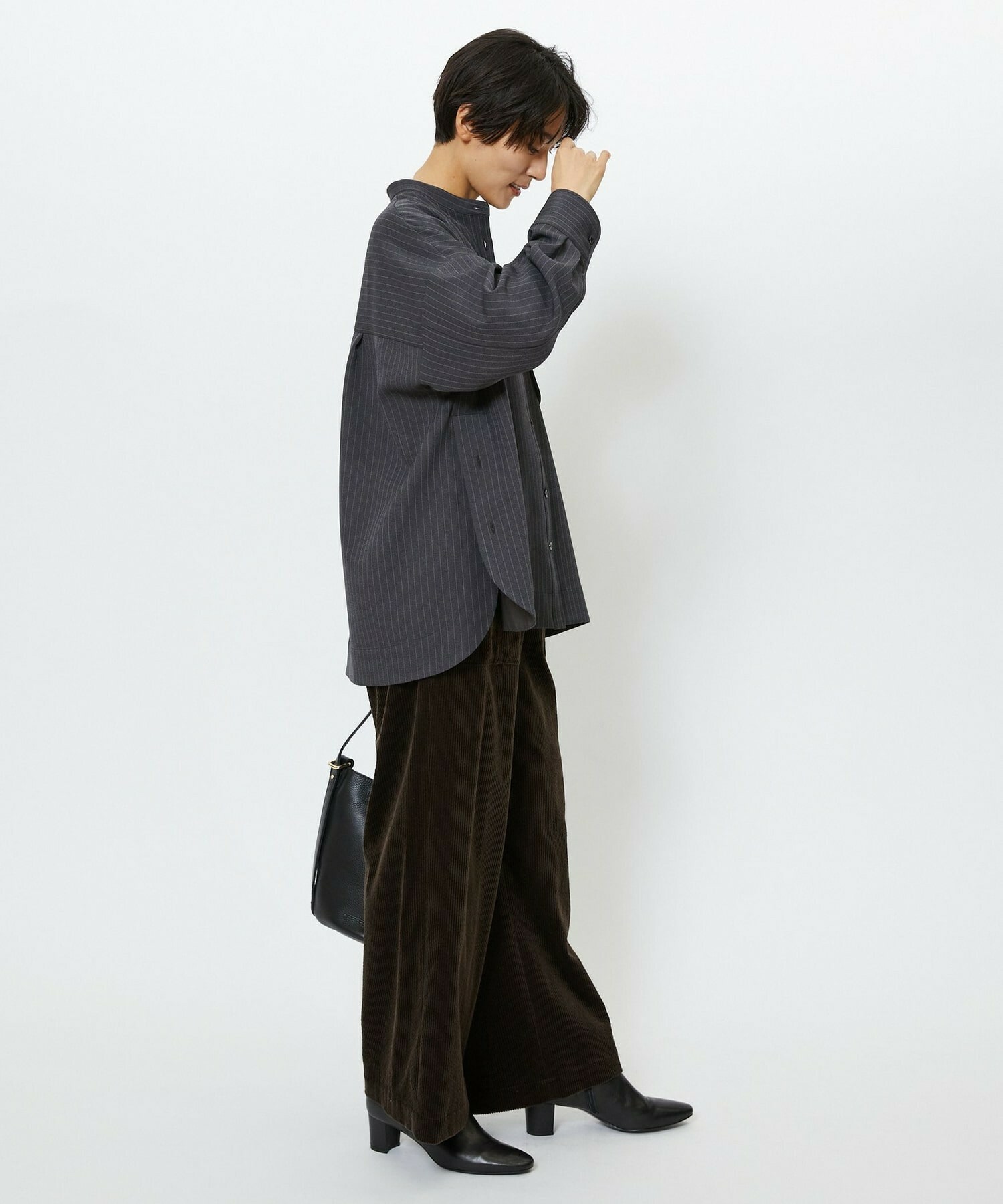 【feerique】【Lサイズ】feerique ウールライクストライプオーバーサイズシャツ 詳細画像 ブラウン 16