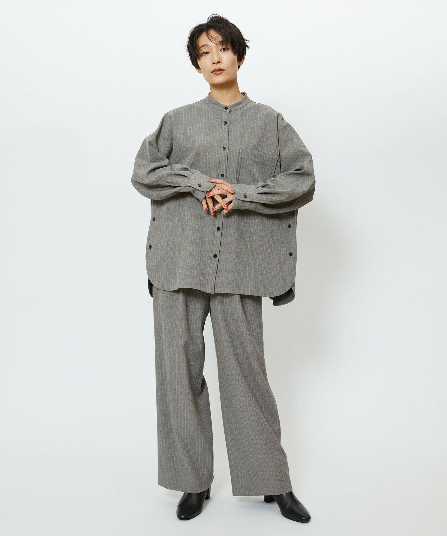 【feerique】【Lサイズ】feerique ウールライクストライプオーバーサイズシャツ 詳細画像 ブラウン 25