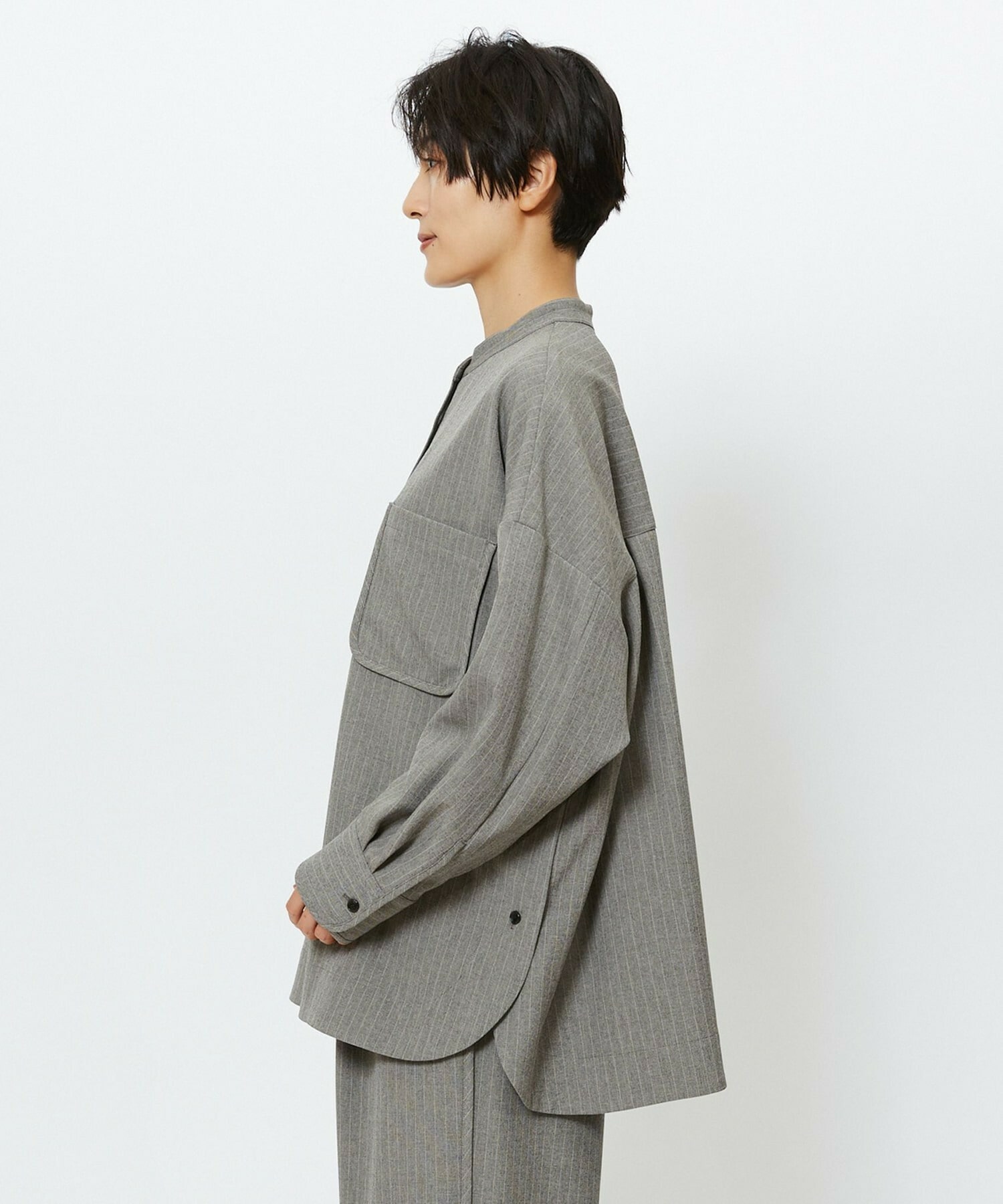 【feerique】【Lサイズ】feerique ウールライクストライプオーバーサイズシャツ 詳細画像 ブラウン 27