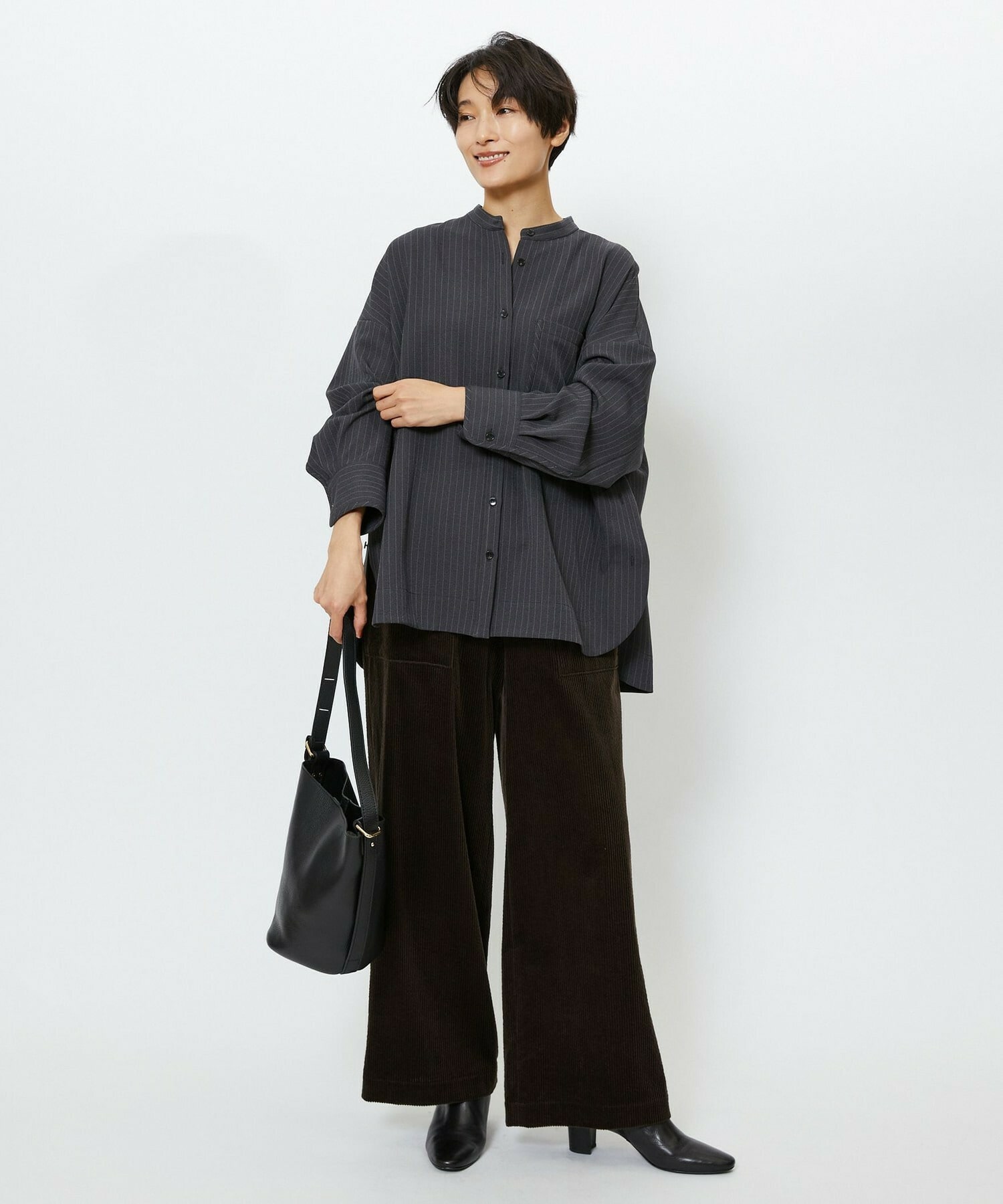 【feerique】【Lサイズ】feerique ウールライクストライプオーバーサイズシャツ 詳細画像 ブラウン 7