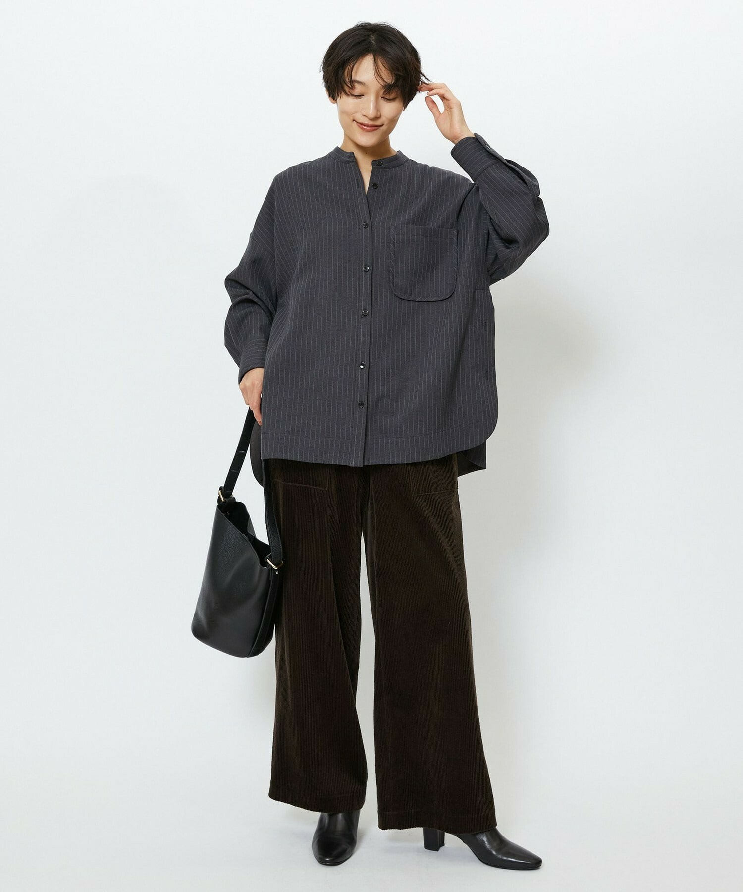 【feerique】【Lサイズ】feerique ウールライクストライプオーバーサイズシャツ 詳細画像 ブラウン 8