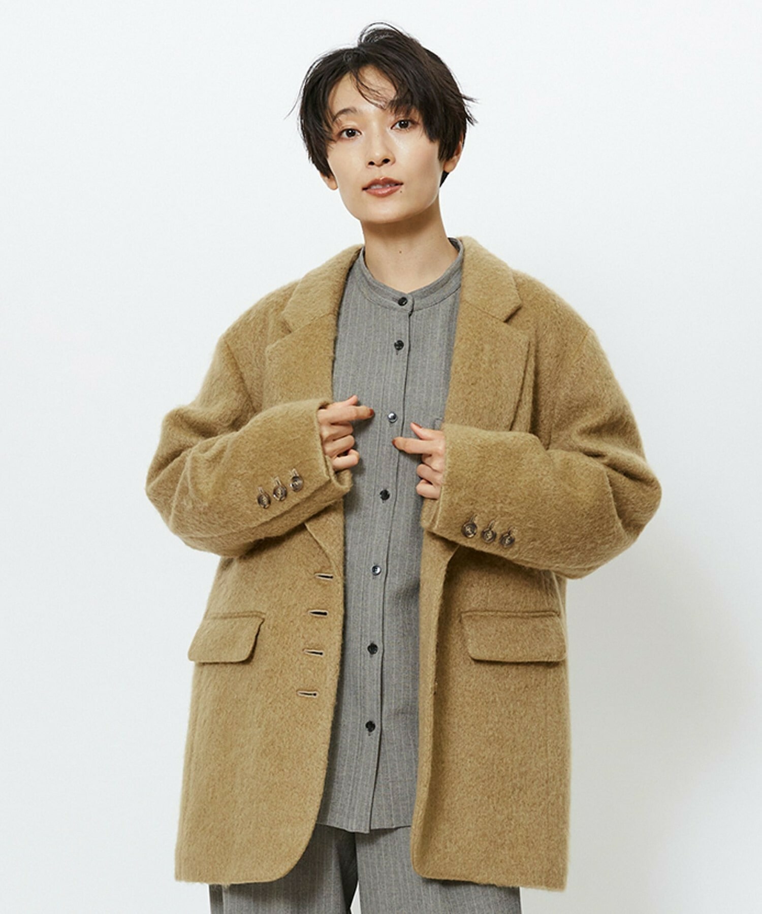 【feerique】【Lサイズ】feerique モヘアシャギーテーラードコート 詳細画像 キャメル 2