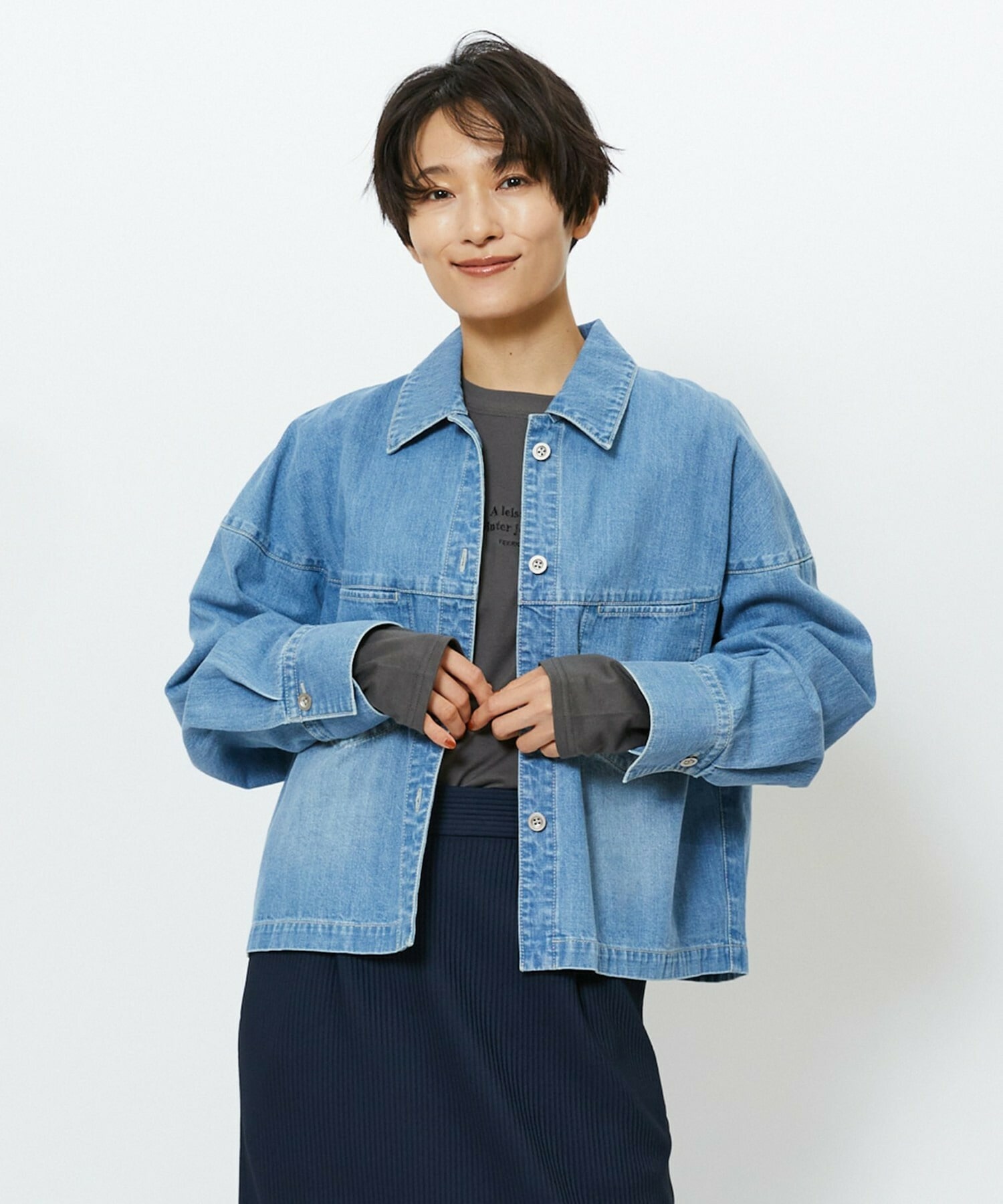 【feerique】【Lサイズ】feerique　デニムシャツブルゾン 詳細画像 ブルー 2