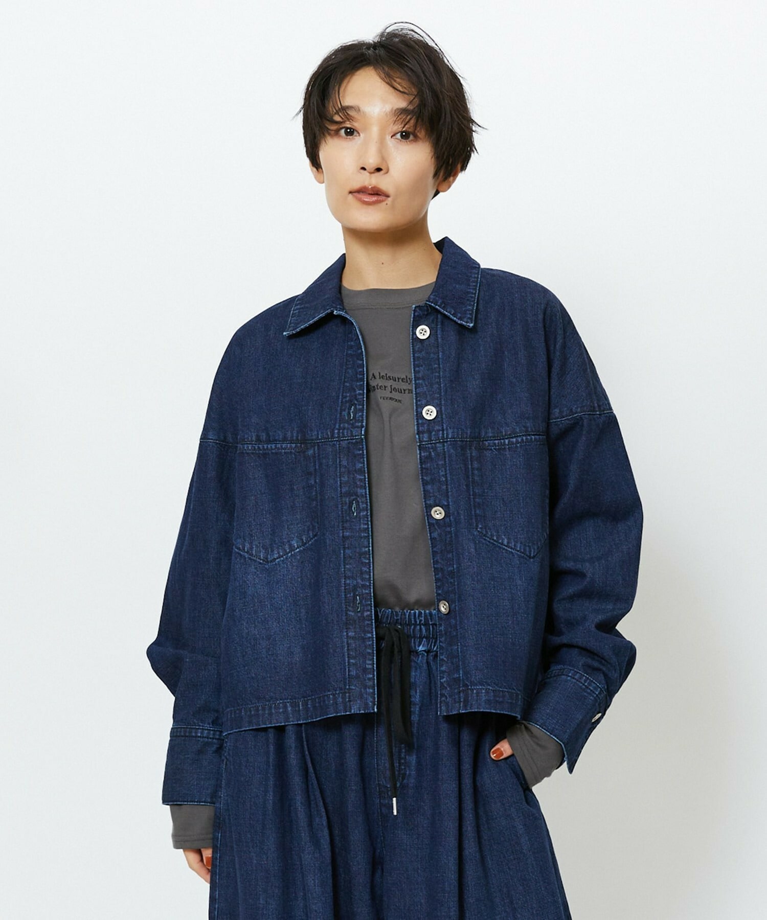 【feerique】【Lサイズ】feerique　デニムシャツブルゾン 詳細画像 ネイビー 2