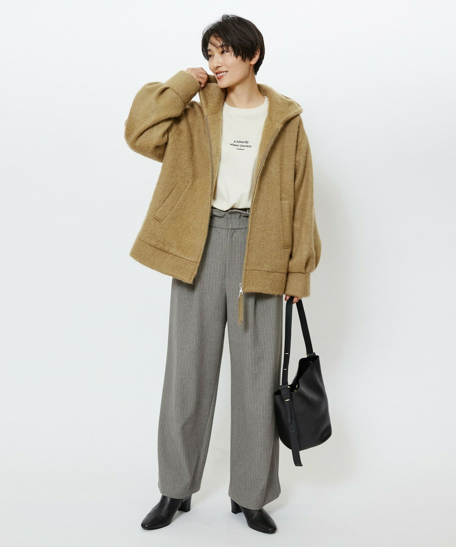 【feerique】【Lサイズ】feerique モヘアシャギーフードブルゾン 詳細画像 キャメル 21