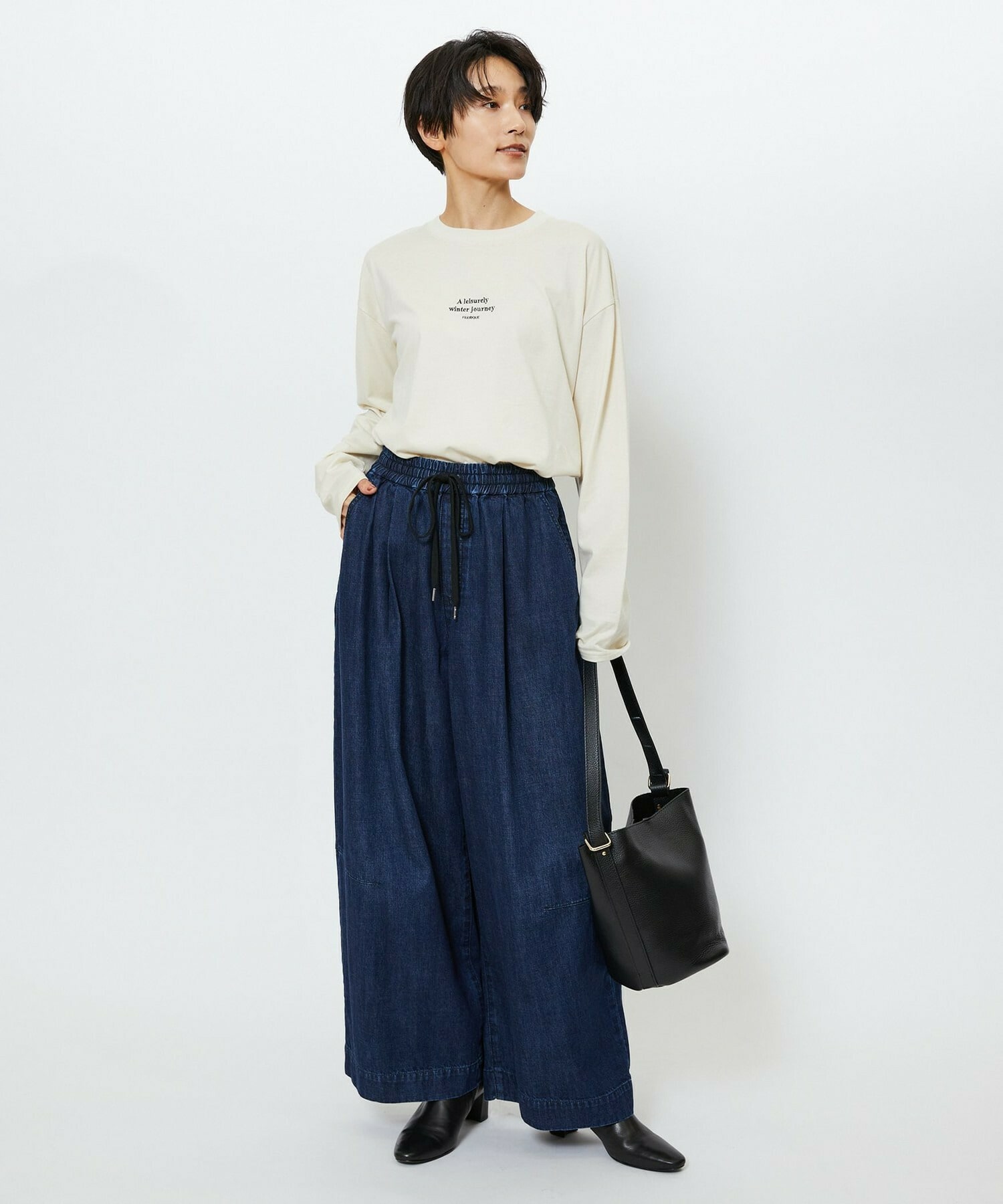 【feerique】【Lサイズ】feerique　デニムコクーンシルエットワイドパンツ 詳細画像 ブルー 12