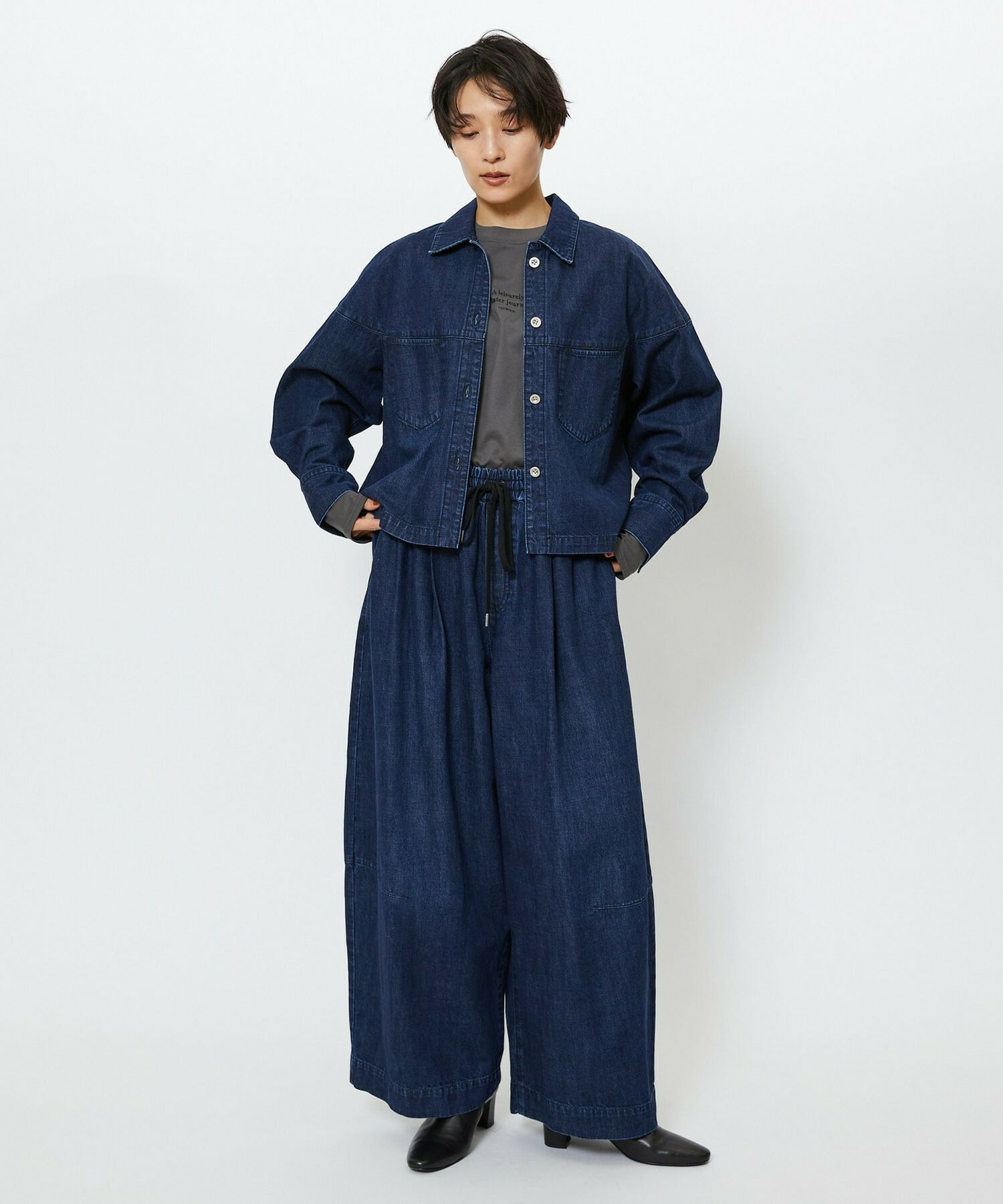 【feerique】【Lサイズ】feerique　デニムコクーンシルエットワイドパンツ 詳細画像 ブルー 13