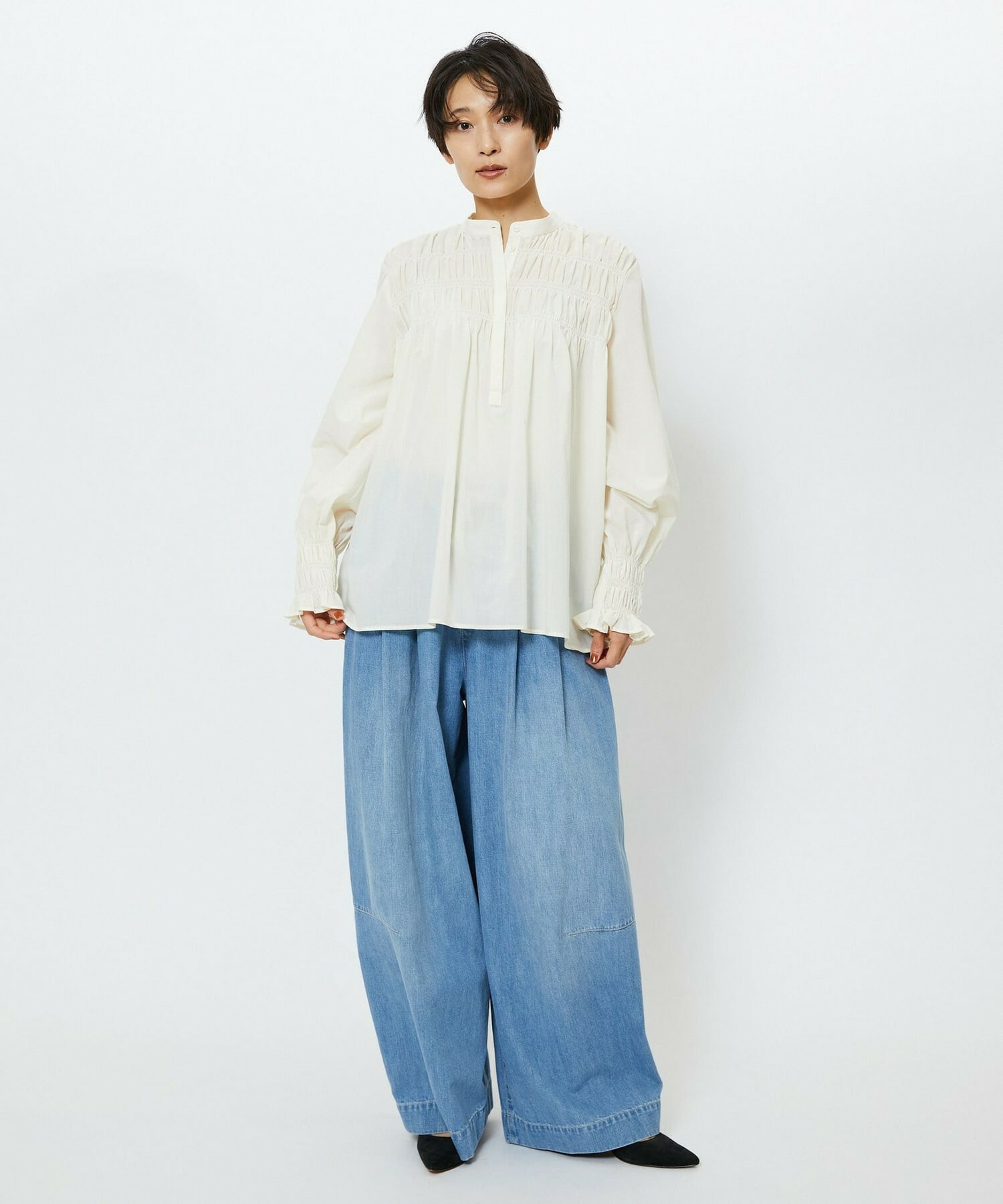 【feerique】【Lサイズ】feerique　デニムコクーンシルエットワイドパンツ 詳細画像 ブルー 17