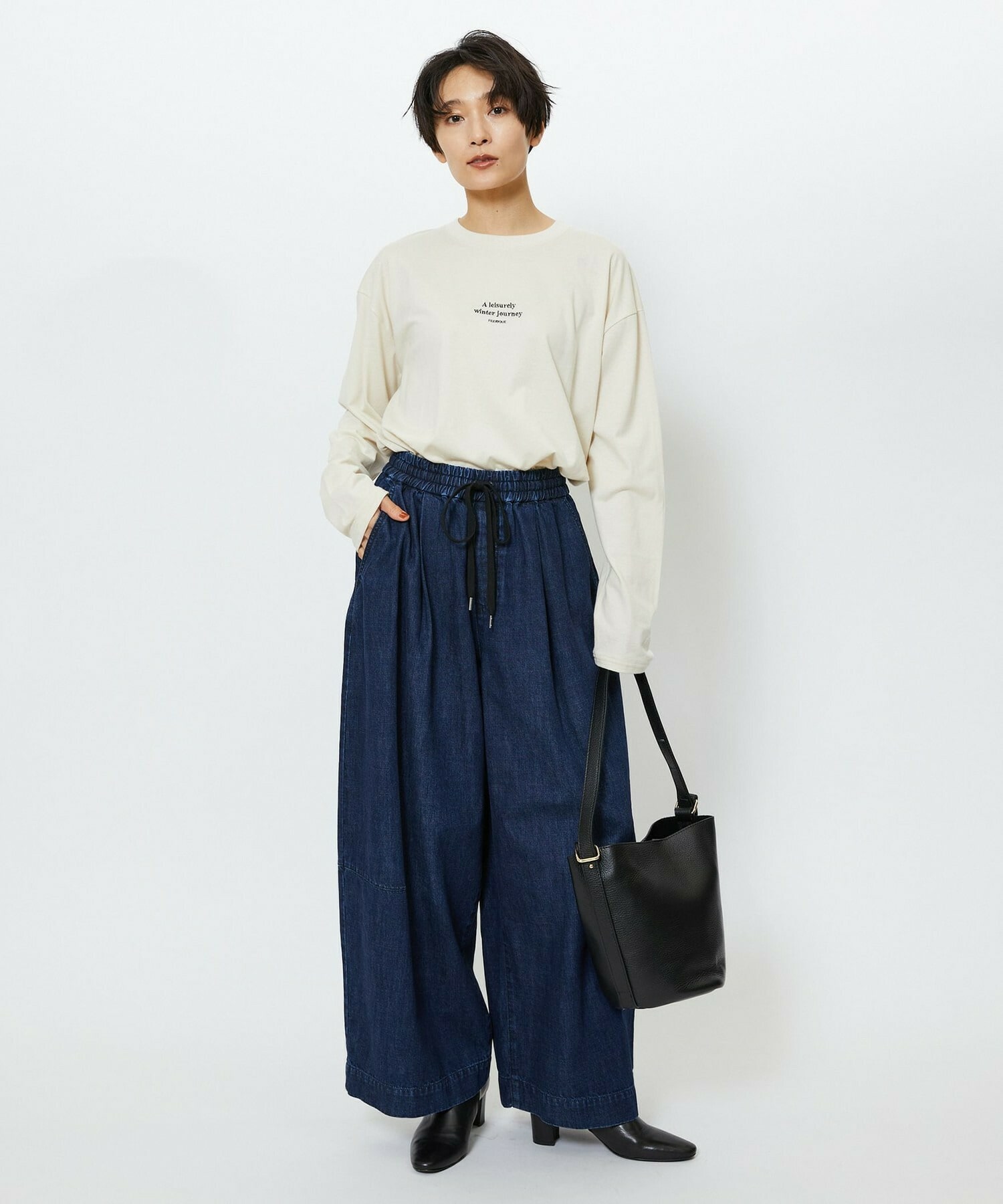 【feerique】【Lサイズ】feerique　デニムコクーンシルエットワイドパンツ 詳細画像 ブルー 7