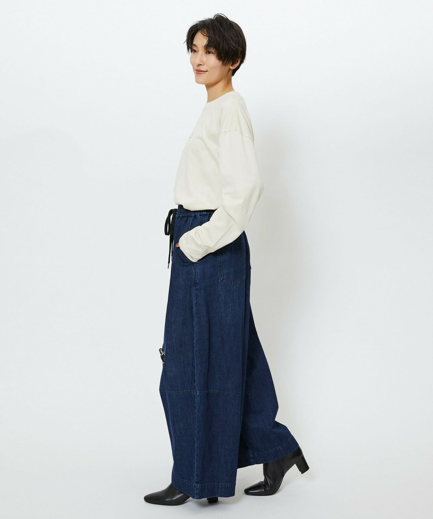 【feerique】【Lサイズ】feerique　デニムコクーンシルエットワイドパンツ 詳細画像 ブルー 9