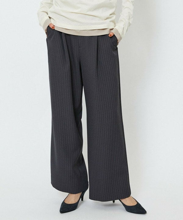 【Lサイズ】feerique ウールライクストライプワイドパンツ 詳細画像 チャコールグレー 2