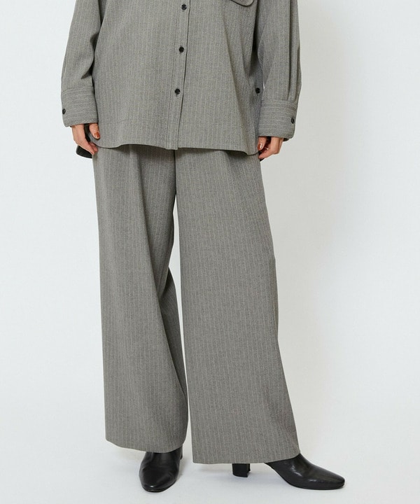 【Lサイズ】feerique ウールライクストライプワイドパンツ 詳細画像 ブラウン 2