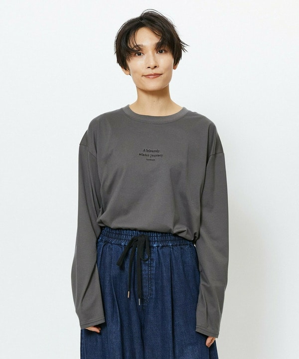 【Lサイズ】feerique　刺繍ロゴラウンドヘムプルオーバー 詳細画像 チャコールグレー 2