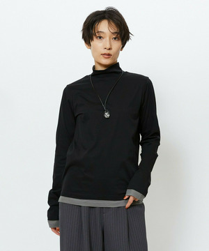 【feerique】【Lサイズ】feerique シアー天竺配色ハイネックプルオーバー 詳細画像 ブラック系その他 2