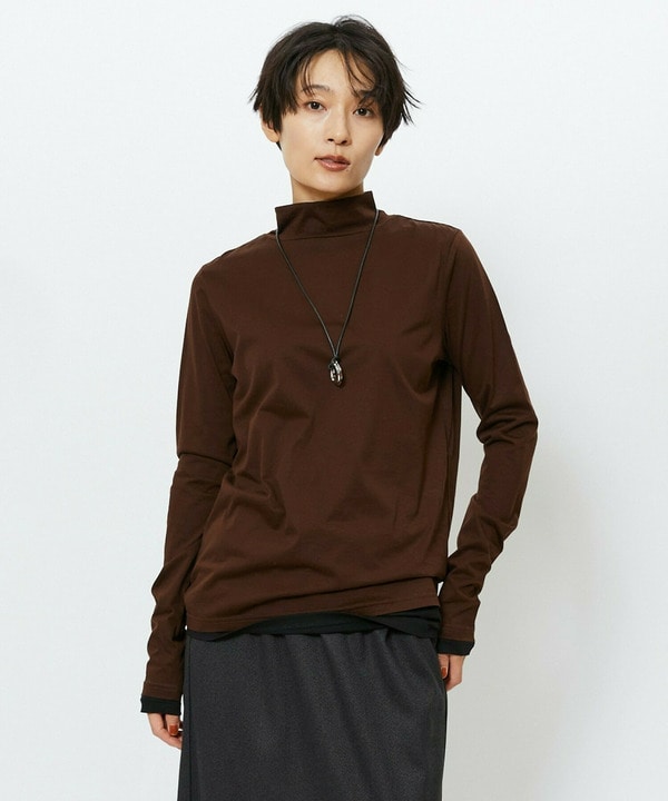 【Lサイズ】feerique シアー天竺配色ハイネックプルオーバー 詳細画像 ブラウン系その他 2