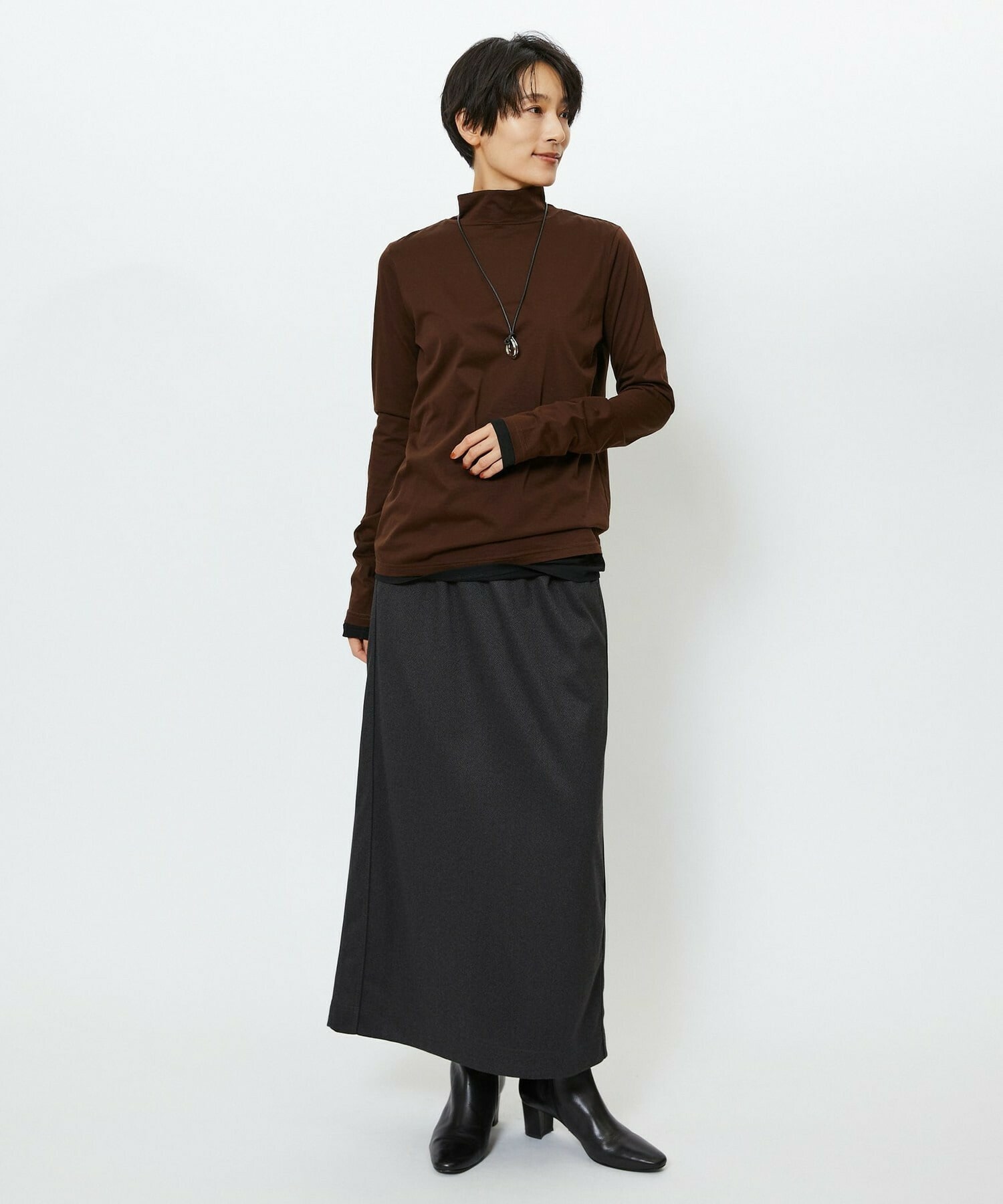 【feerique】【Lサイズ】feerique シアー天竺配色ハイネックプルオーバー 詳細画像 ブラック系その他 12